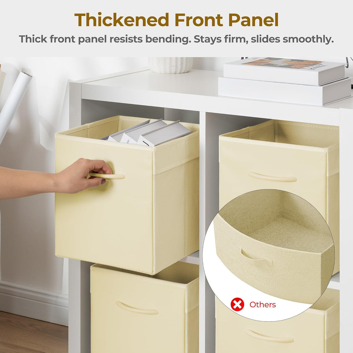 StorageWorks Beige Storage Cubes, 11 Inch Cube Storage Bins with Handle, Cube Storage Organizer