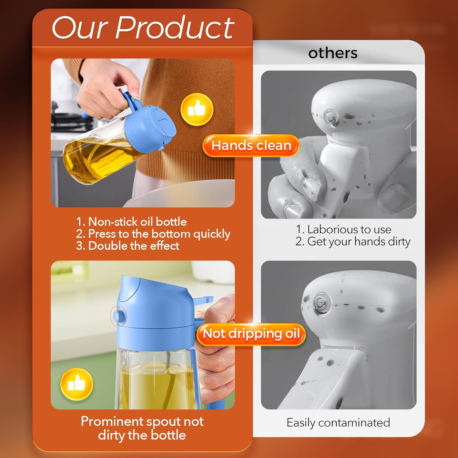 YARRAMATE 16oz/470ml Glass Olive Oil Sprayer for Cooking with Stickers, 2 in 1 Oil Dispenser for