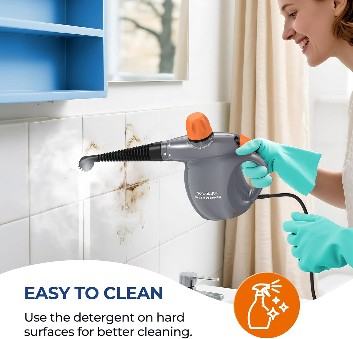 LABIGO Steam Cleaner, Pressurized Handheld 13pcs Multi-Purpose Natural Deep Cleaning Steamer