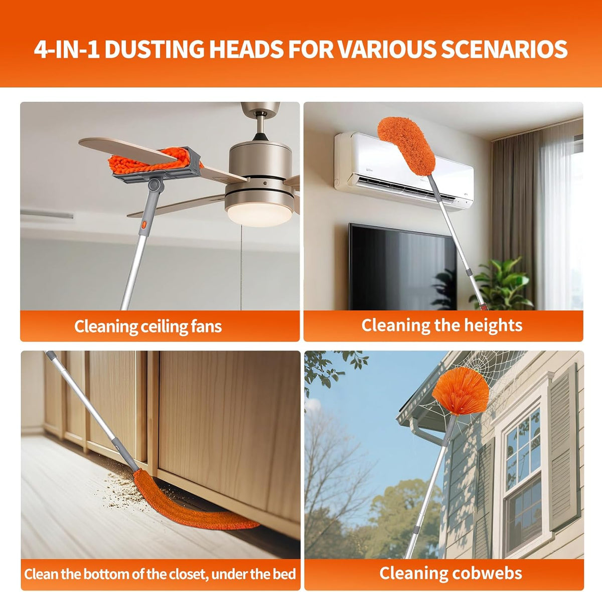 Ceiling Fan Cleaner Duster with 72‘’ Extendable Long Handle Cleaning Duster Kit, Reusable Chenille