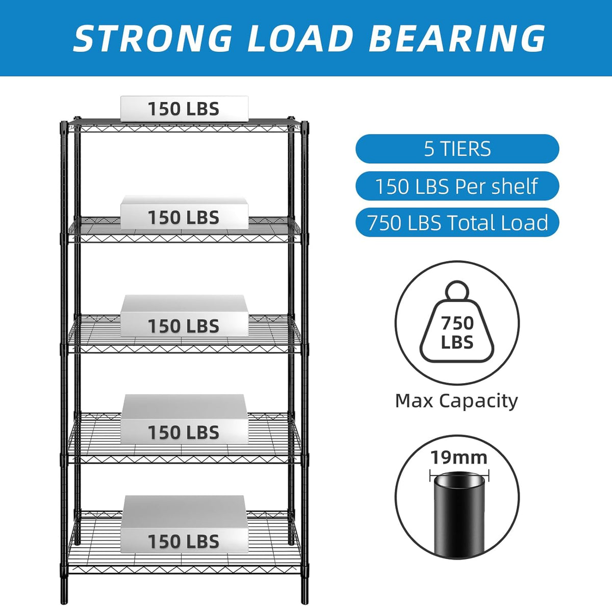 5-Shelf Adjustable Metal Shelf Wire Shelving Unit Storage Rack Display Shelf for