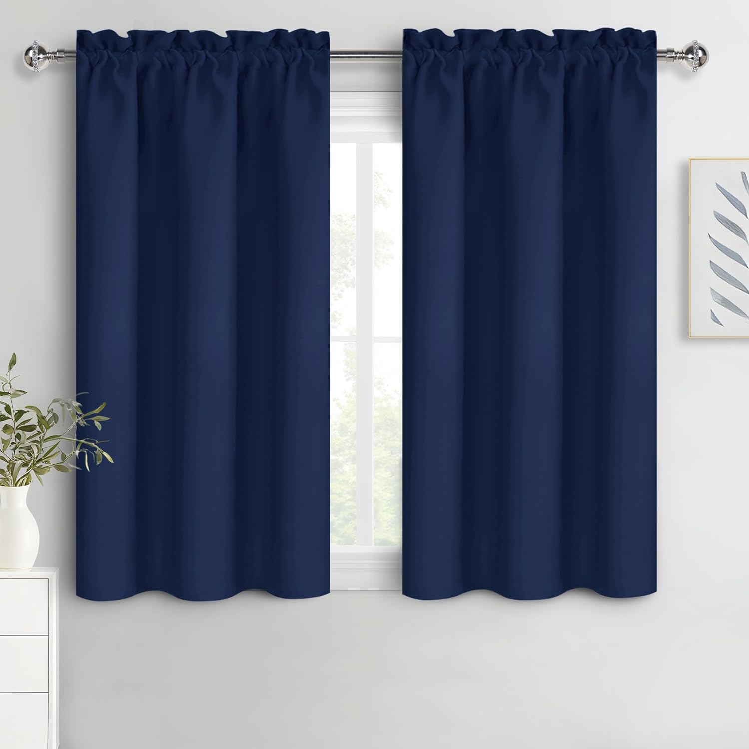 DWCN Navy Blue Blackout Curtains for Bedroom 54 Inches Long 2 Panels Set Window Drapes Thermal