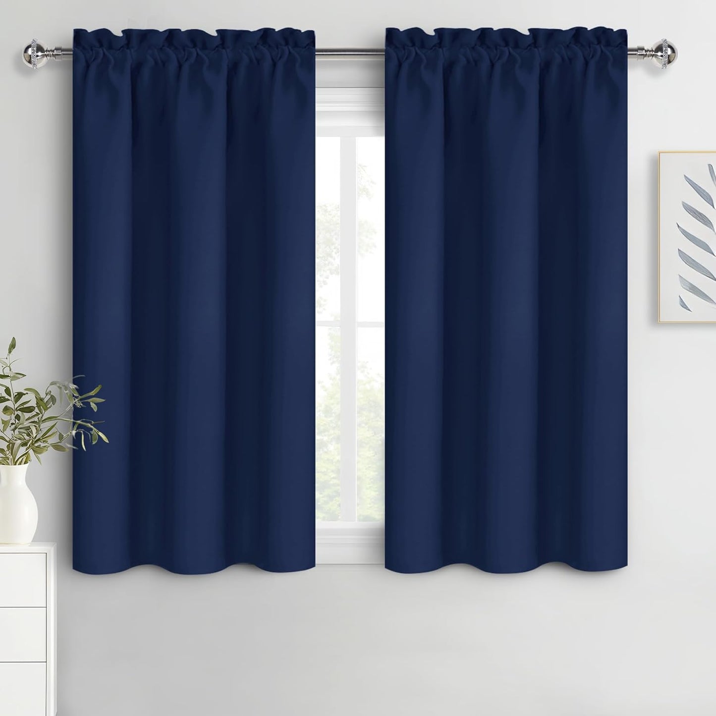 DWCN Kitchen Curtains for Small Windows 45 inch Long 2 Panels Set, Navy Blackout Room Darkening