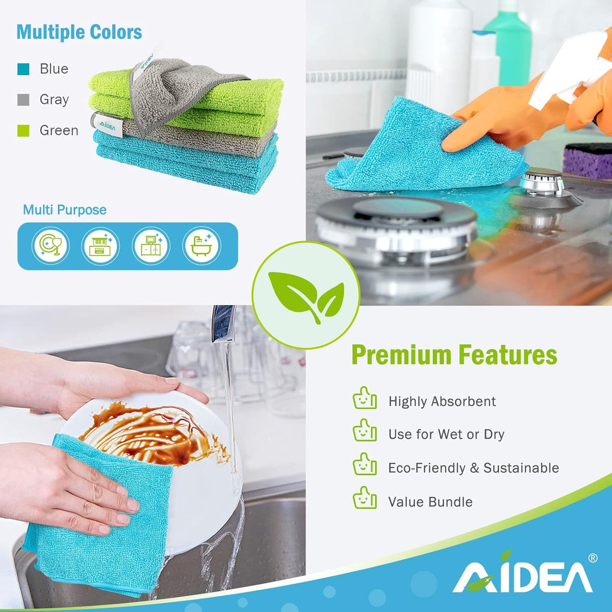 AIDEA Microfiber Cleaning Cloth-24PK, Soft Microfiber Towels for Cars, Absorbent Cleaning Rags