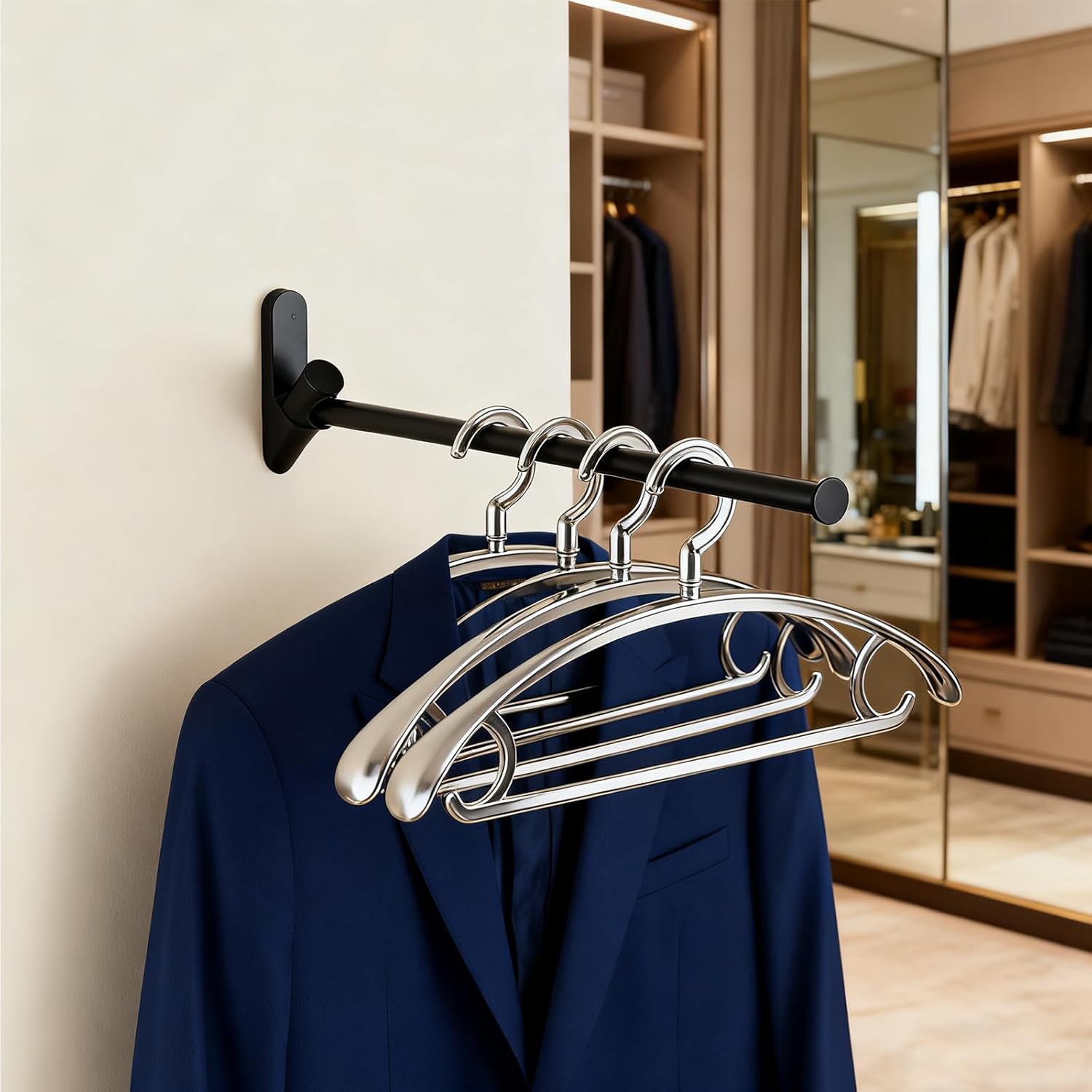 NEWRAIN Wall Mounted Drying Rack, Stainless Steel Folding Laundry Hanging Rack, Matte Black Swivel