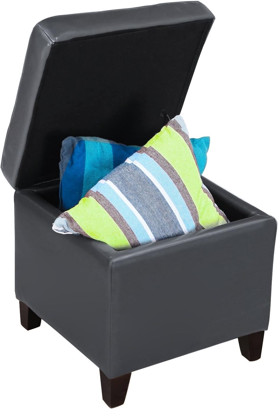 Adeco Bonded Leather Square Tufted Cubic Cube Storage Footstool, 18" Inch Ottomans & Storage