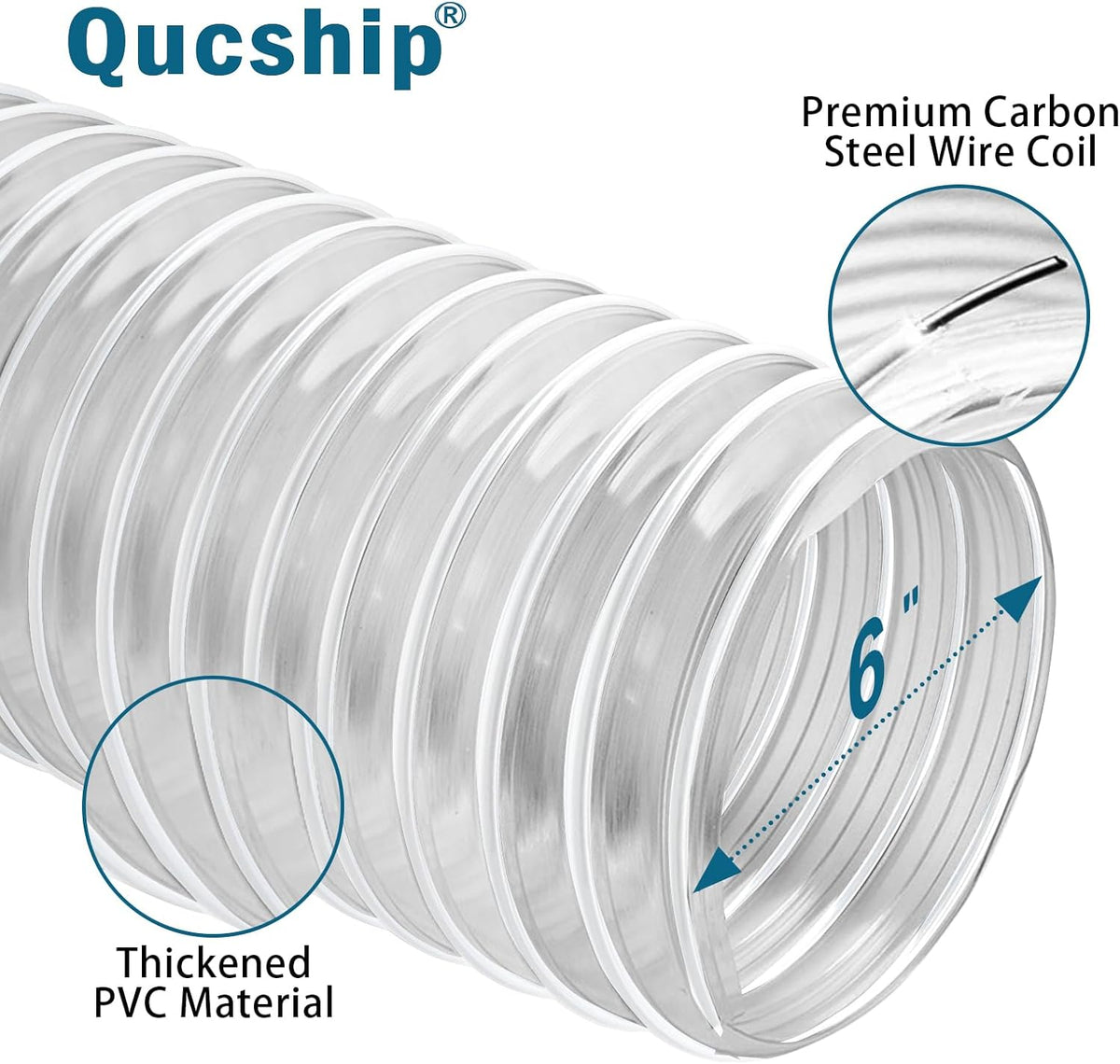 PVC Dust Collection Hose 6" x 5'- Heavy PVC Fume Collection Hose for Workshop, Woodworking, Dust