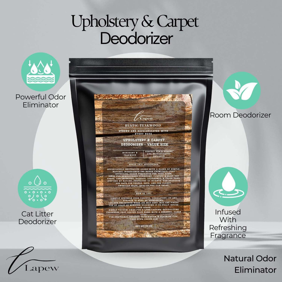 Rustic Teakwood Carpet Freshener Powder Refill 36 oz | Powerful Odor Eliminator for Home |