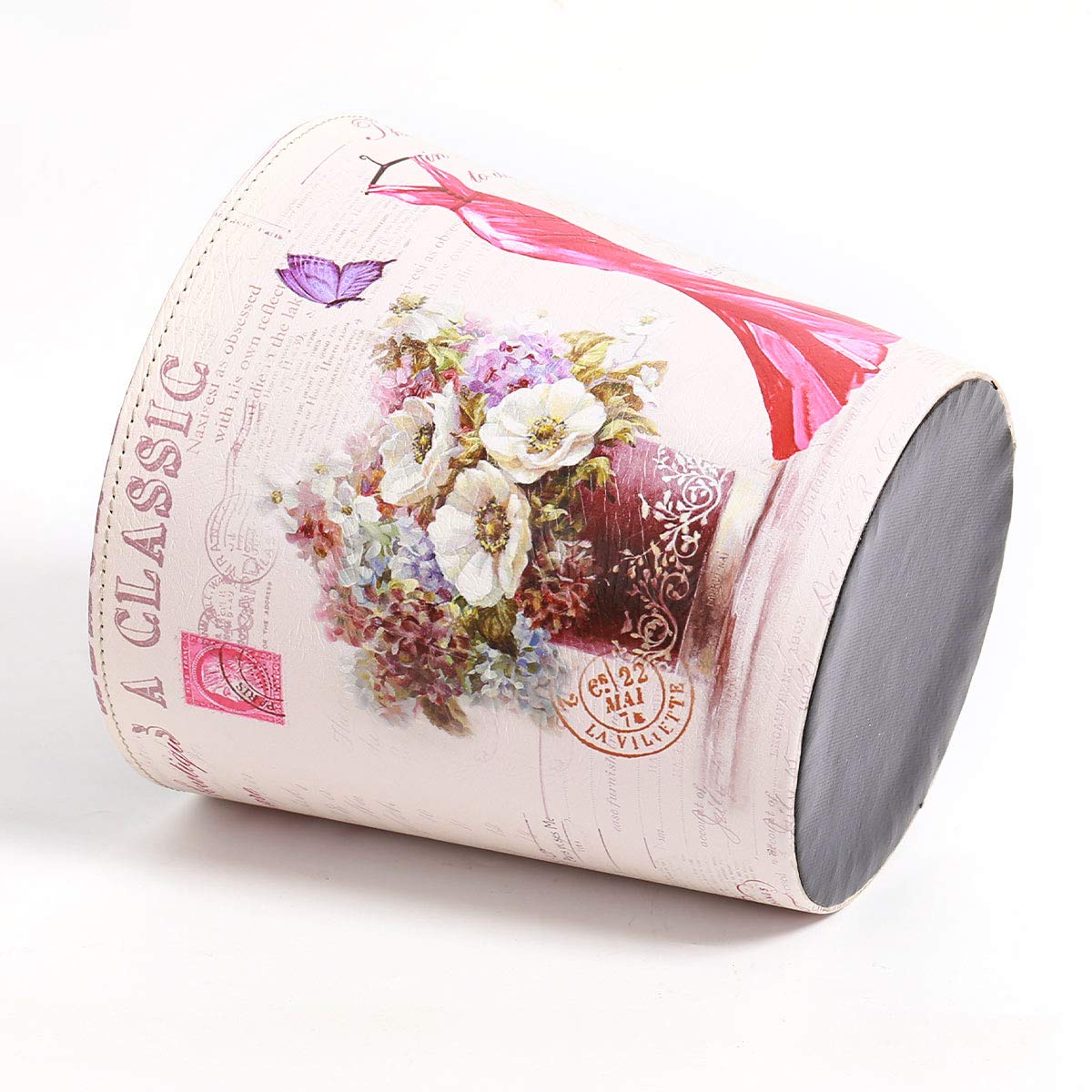 PU Leather Small Trash Can Wastebasket, Round Garbage Container Basket for Bathrooms, Laundry Room