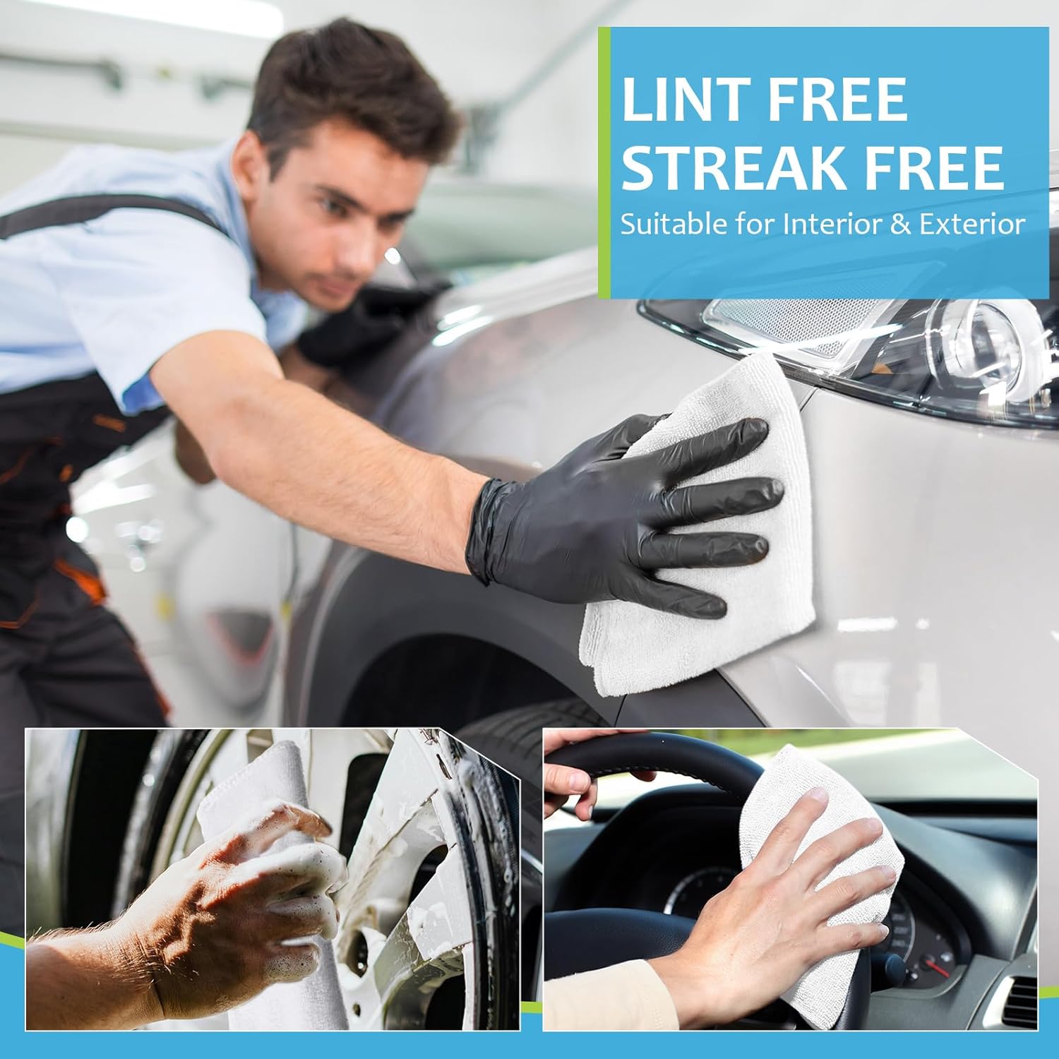 Nuenen Microfiber Cleaning Cloths for Cars 16 x 16 Inch Ultra Absorbent Car Towels Drying Reusable