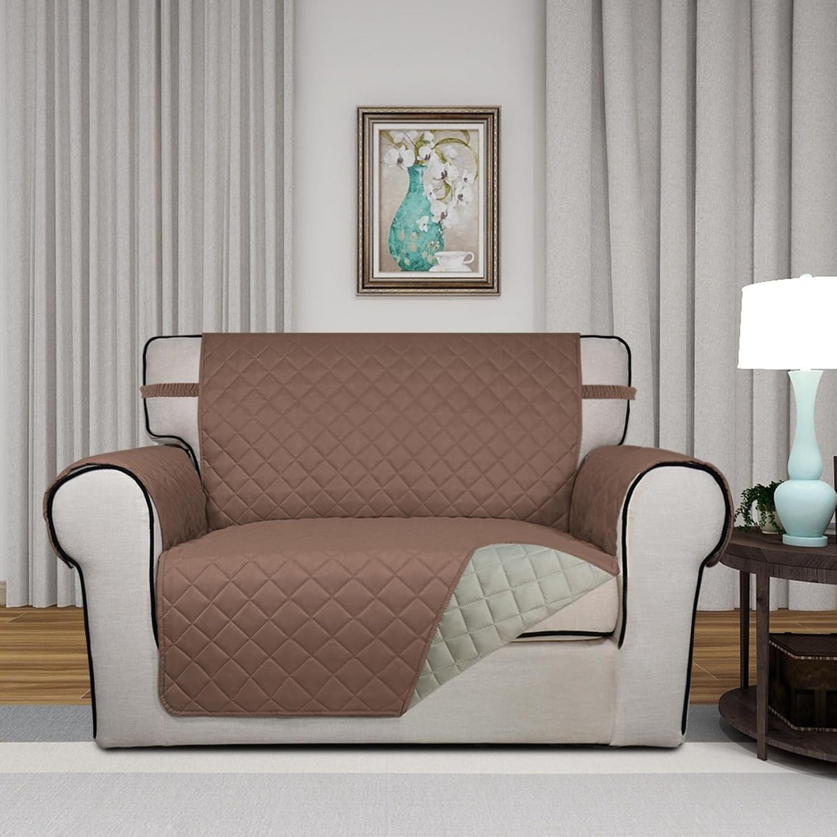 PureFit Reversible Quilted Sofa Cover, Water Resistant Slipcover Furniture Protector, Washable