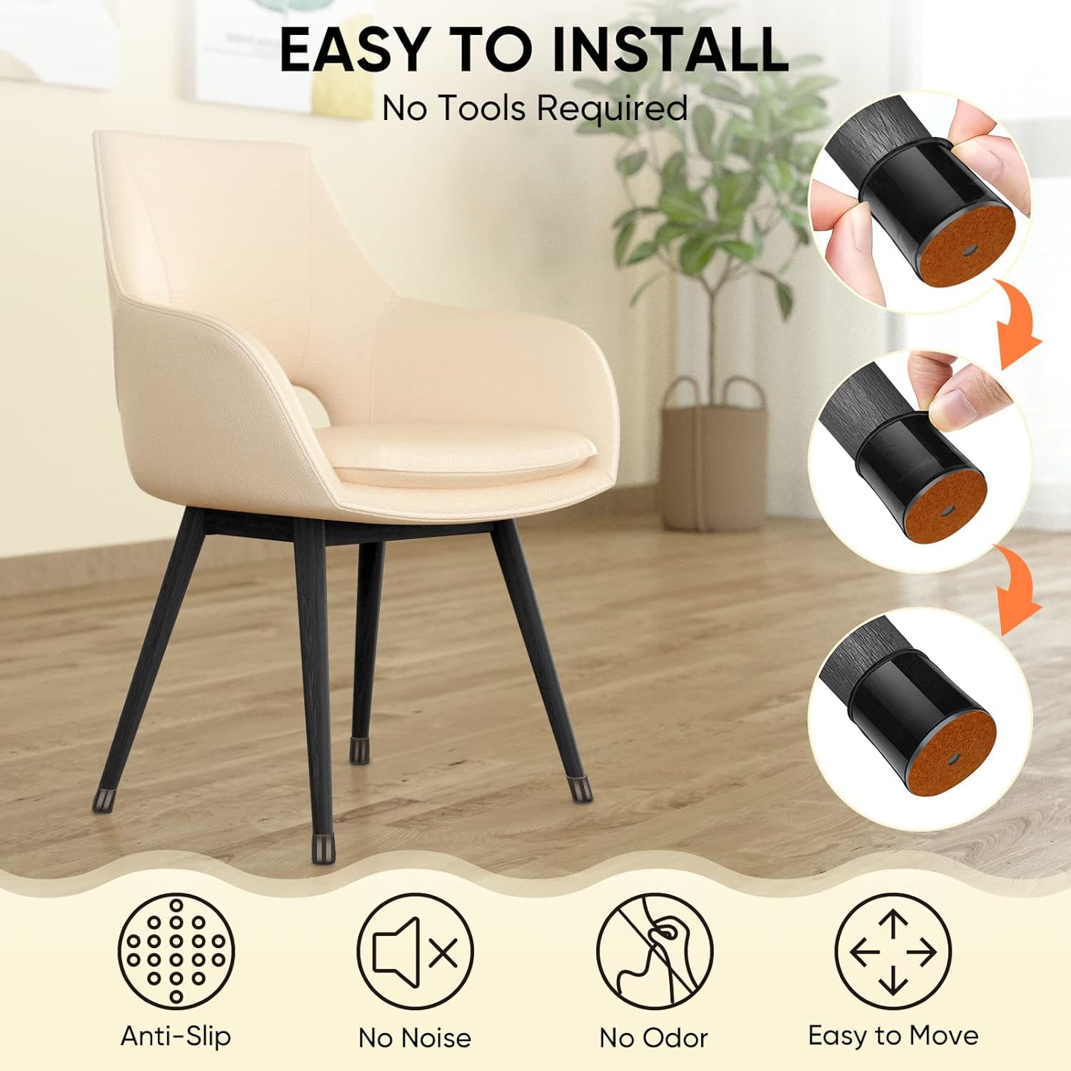 BALEINE 16 Pack Silicone Chair Leg Floor Protectors, Stool Leg Protectors Cap, Non-Slip Chair Leg