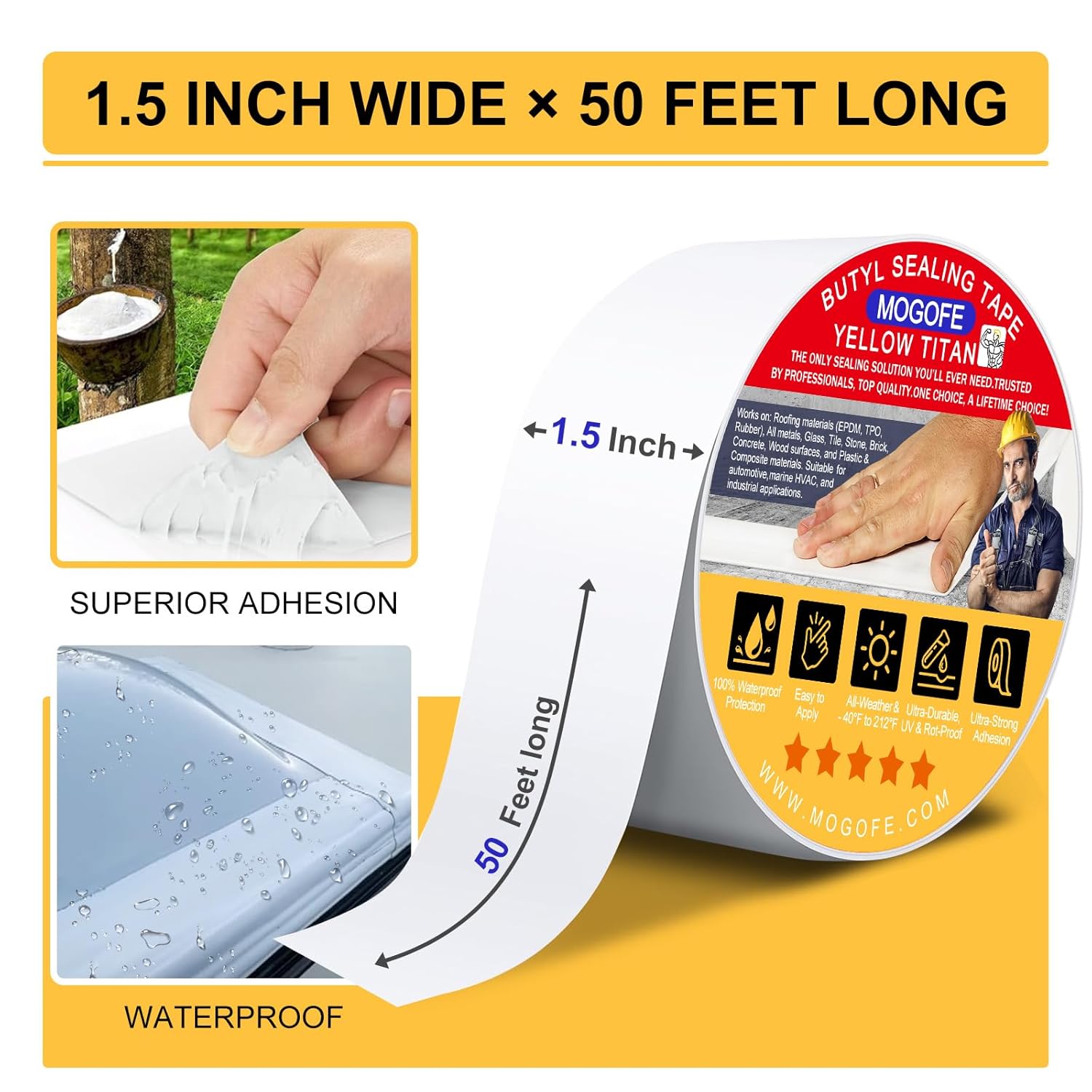 RV Roof Sealant Tape White, 1.5 Inch x 50 Feet RV Repair Roof Sealer Seal Tape UV-Resistant