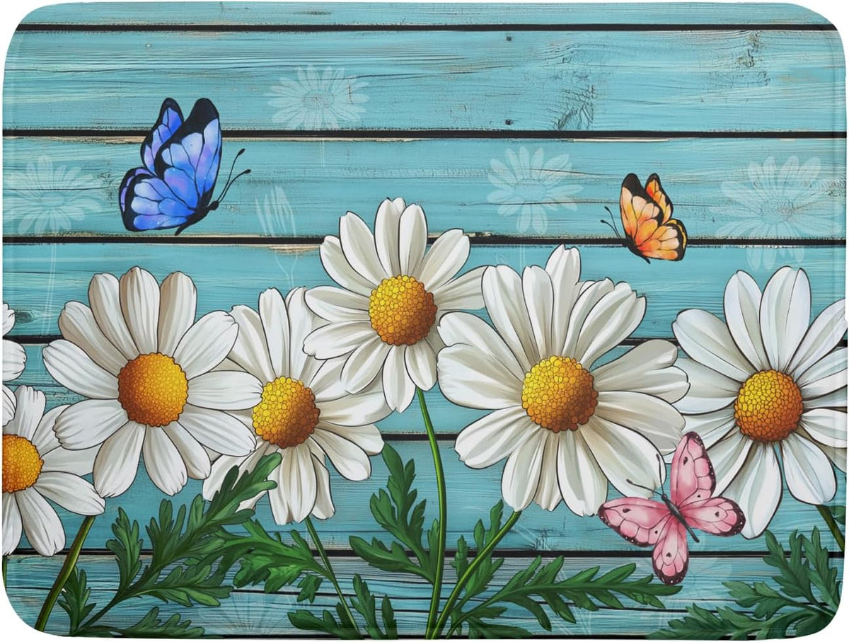 Spring Summer Daisy Flowers Dish Drying Mat for Kitchen Counter 18”x24” Rustic Daisy Absorbent Dish