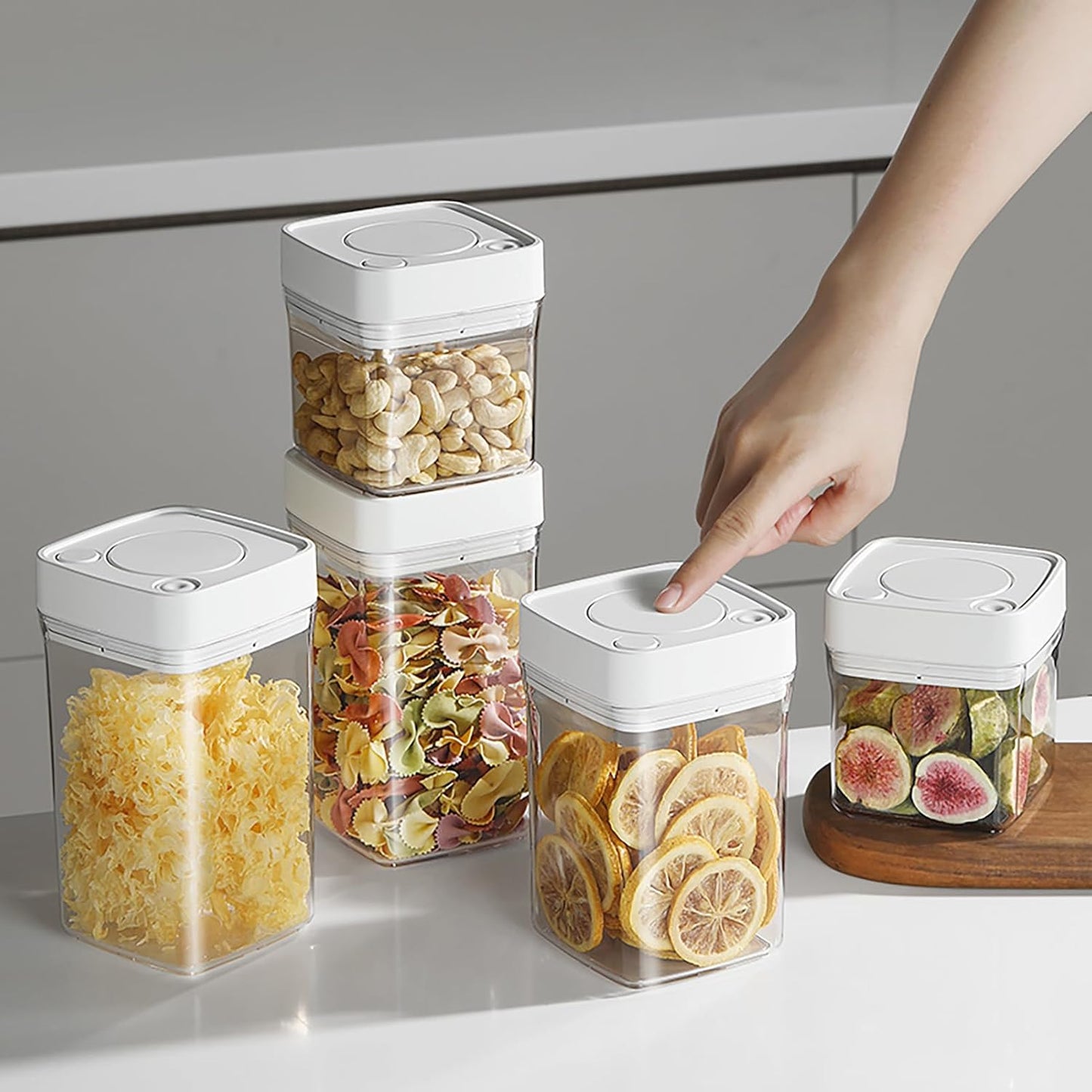 Manual Vacuum Jar With One-Button Vacuum Pump, Airtight Food Cereal Containers Storage With Lids