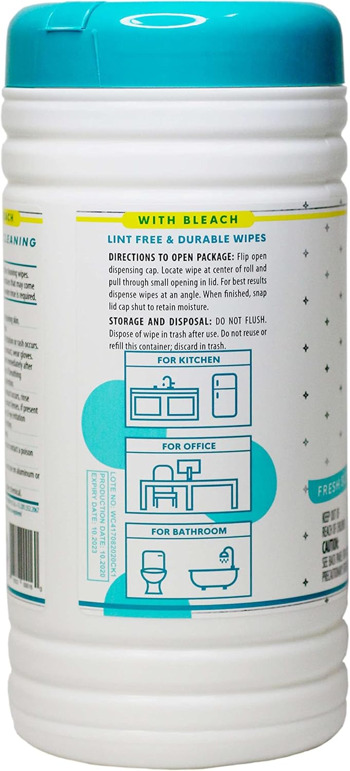 6 Pack Surface Cleaning Wipes with Bleach, All-Purpose Cleaner for Bathroom, Kitchen, Office, 450