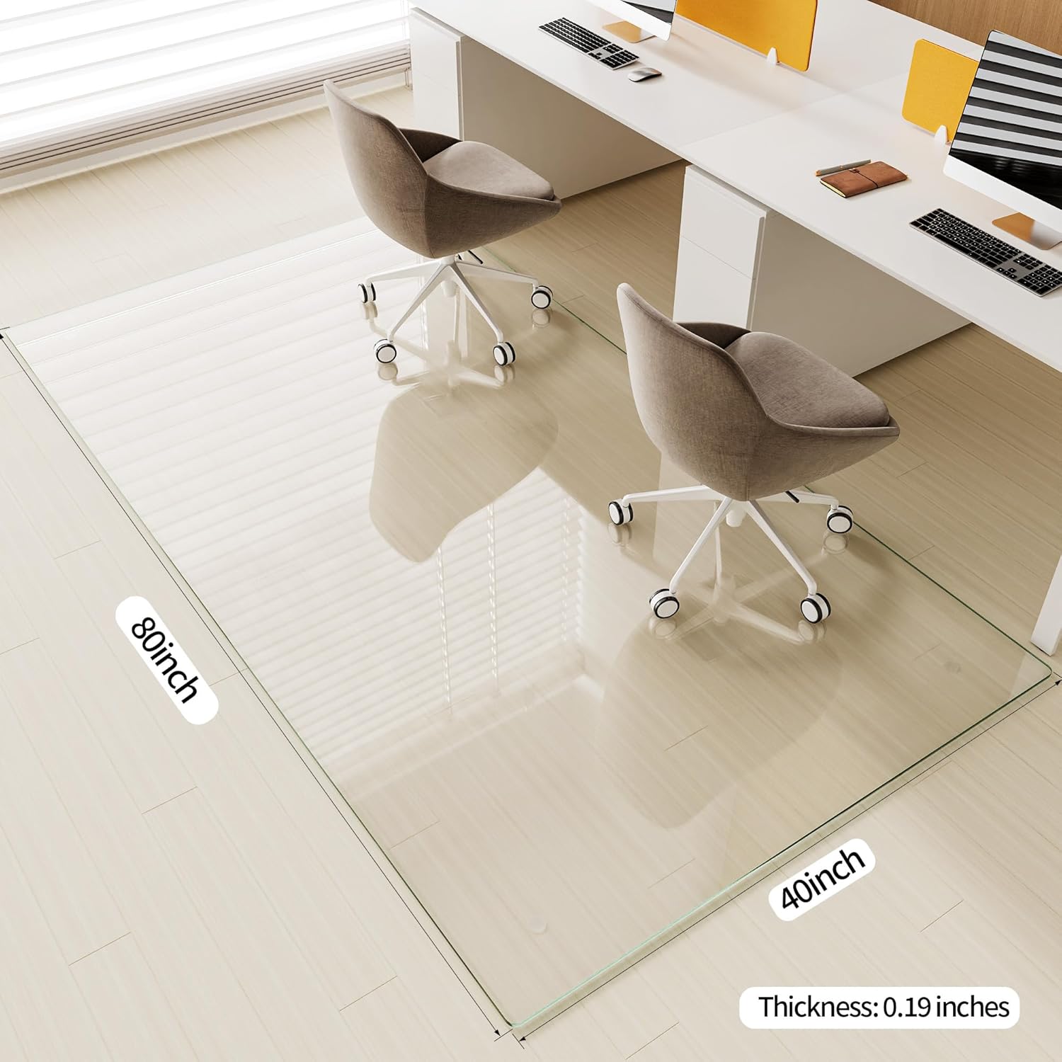 [Tempered Glass] 40" x 80" Glass Chair Mat, 1/5" Thick Office Chair Mat for Carpet or Hardwood