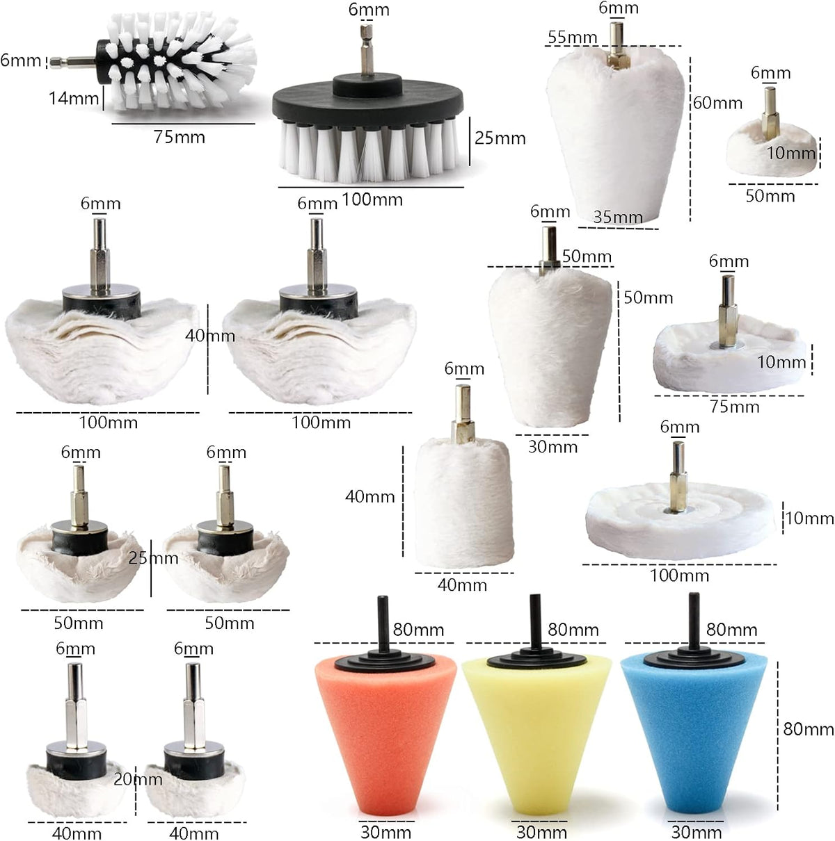 Polishing Pad Buffing Wheel Kit 17 Pack, for Drill for Metal Aluminum Stainless Steel Chrome Wood