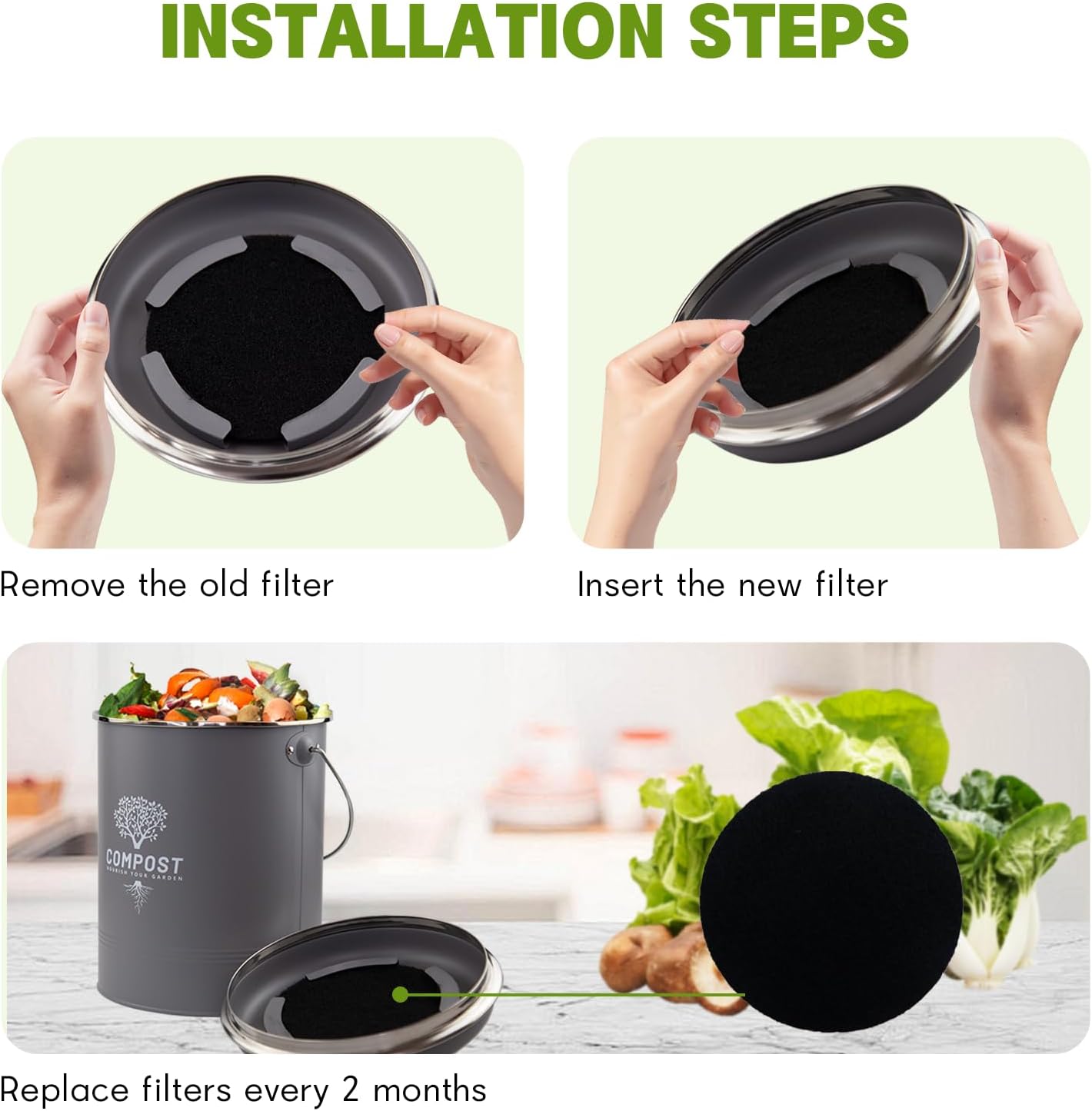 12 Pack - 6.7 Inch Round Compost Bin Charcoal Filters,Extra Thick Activated Carbon Charcoal Filters