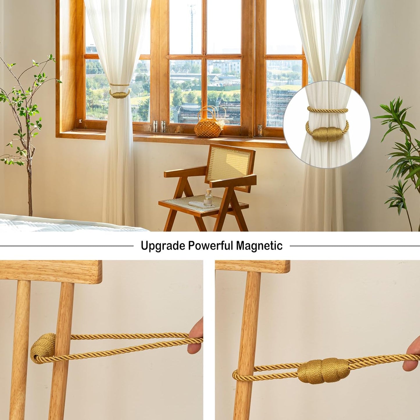 Magnetic Curtain Tiebacks Rope Curtain Tie Backs for Curtains 8 Pack Curtain Holders for Drapes