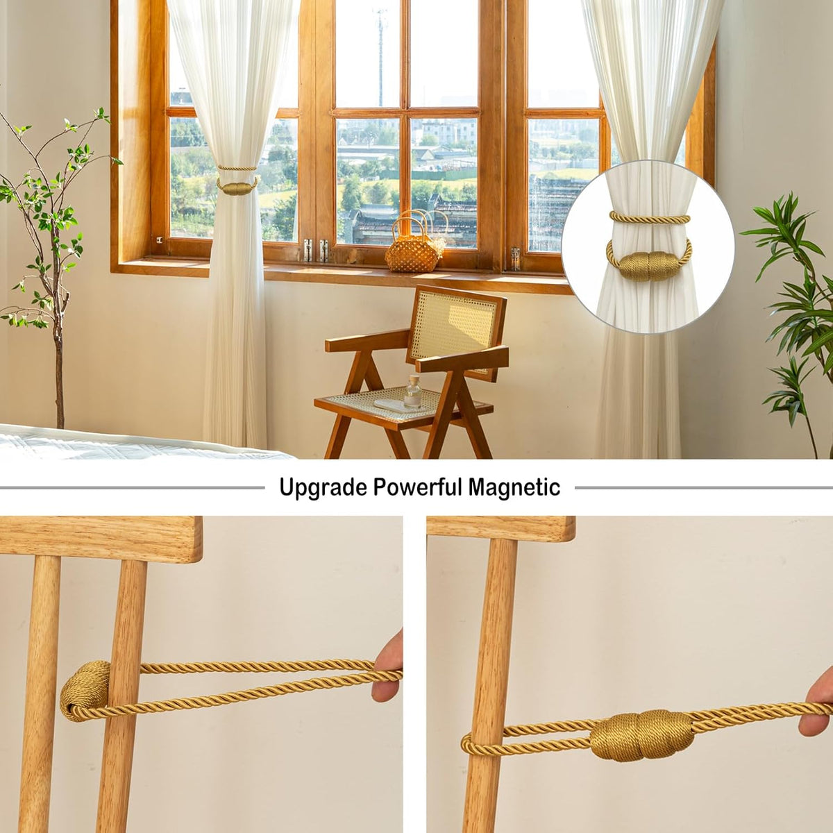 Magnetic Curtain Tiebacks Rope Curtain Tie Backs for Curtains 2 Pack Curtain Holders for Drapes