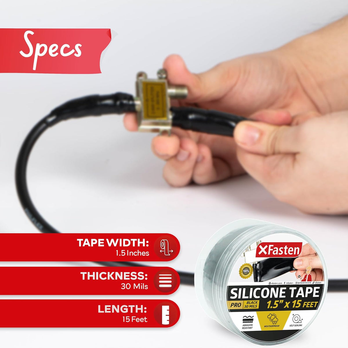 XFasten Self-fusing Silicone Tape Pro, Black, 1.5-Inch x 15-Feet, 30mils Weatherproof Silicone