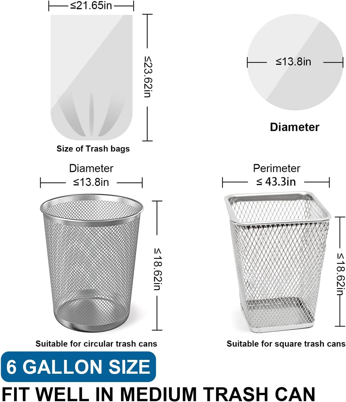 6 Gallon Trash Bags Drawstring 1.1 Mil - 120 Count Medium Garbage Bags,22.5 Liter Strong Plastic