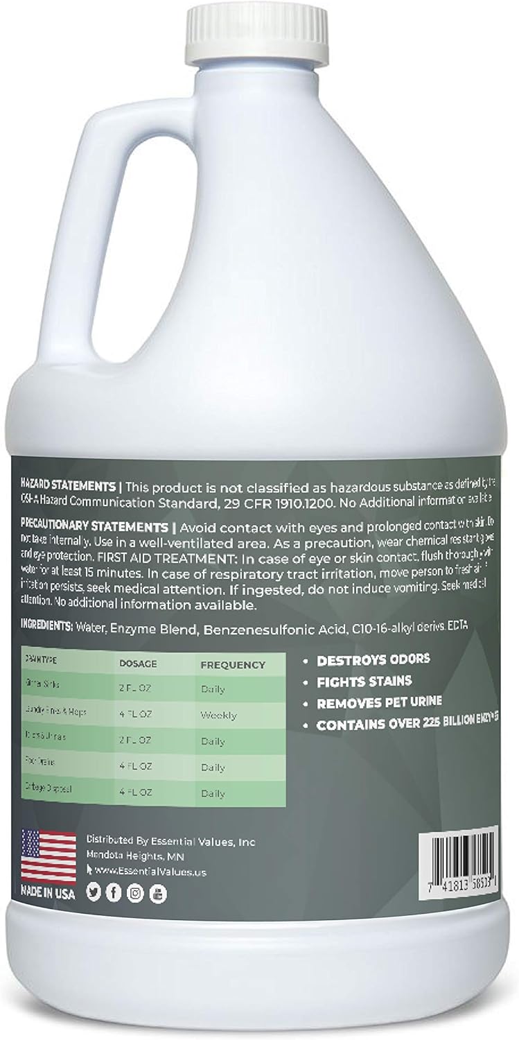 Enzyme Cleaner (1 Gallon / 128 Fl OZ), Drain Cleaner, Made in USA – Multi-Purpose Solution- Stop