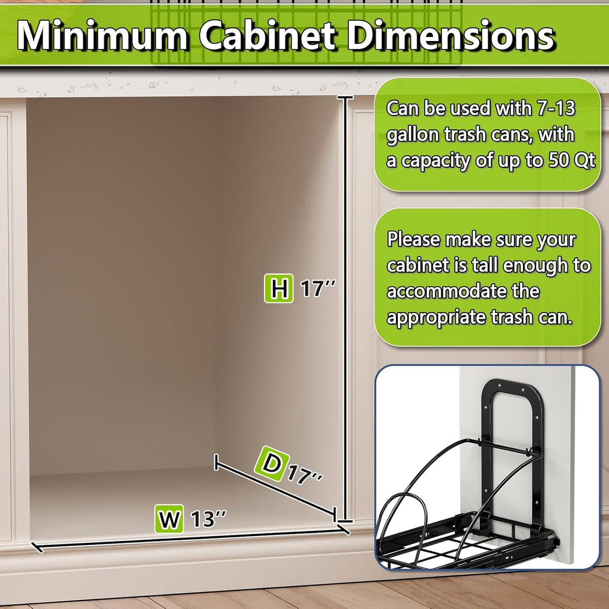 Pull Out Trash Can Under Cabinet 7-13 Gallon 50 Qt Under Sink Trash Can Pull Out Trash Can for