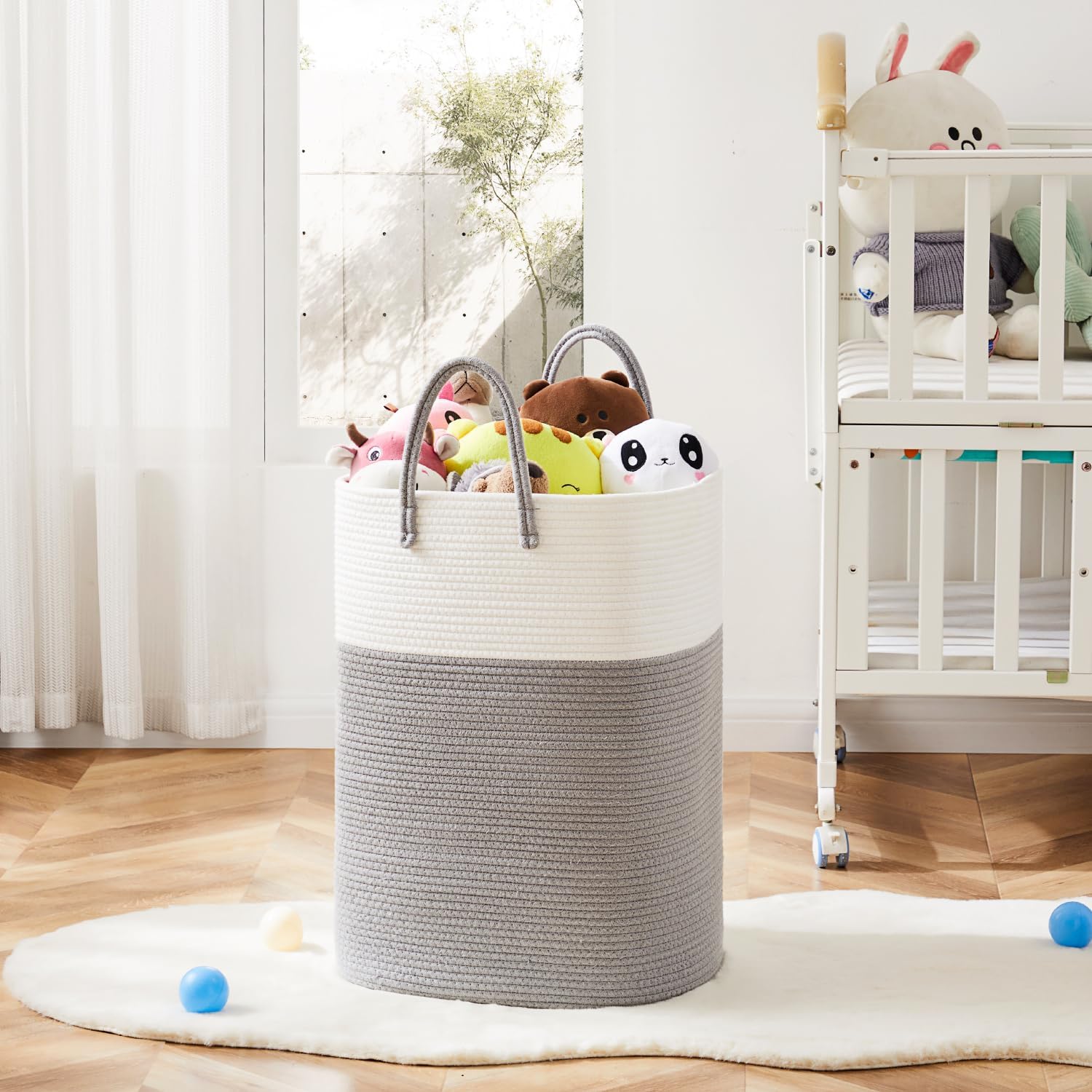 Laundry Basket,Woven Cotton Rope Laundry Hamper,Versatile Storage for Dirty Clothes,Baby Toys,and
