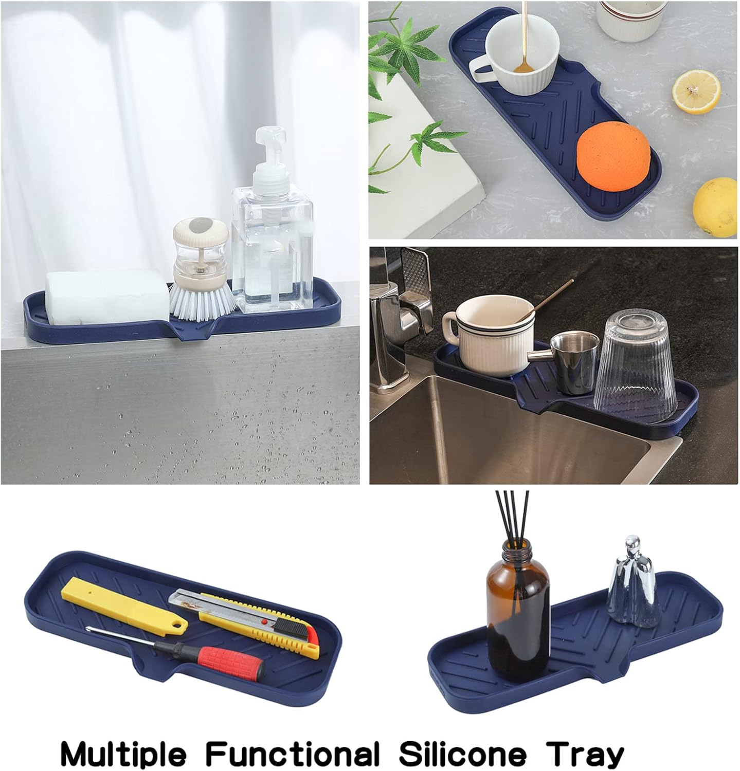 Silicone Bathroom Soap Dishes with Drain Spout-Kitchen Sink Organizer,Sponge Holder,Dish Soap