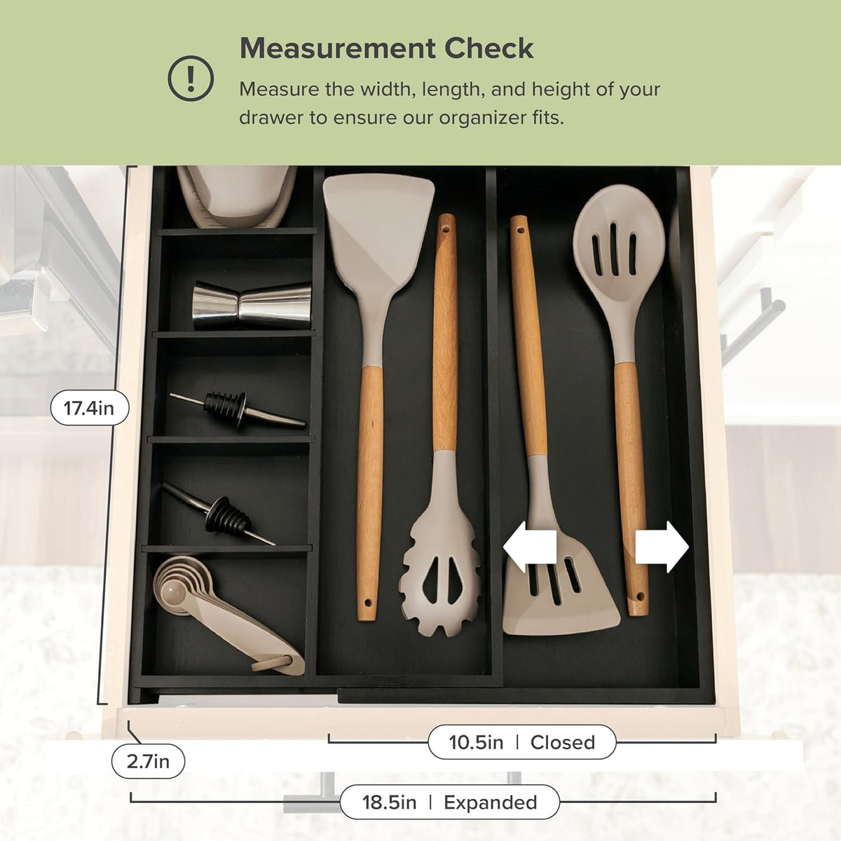 KitchenEdge Adjustable Kitchen Drawer Organizer for Utensils and Junk, Food-Safe Contract Grade