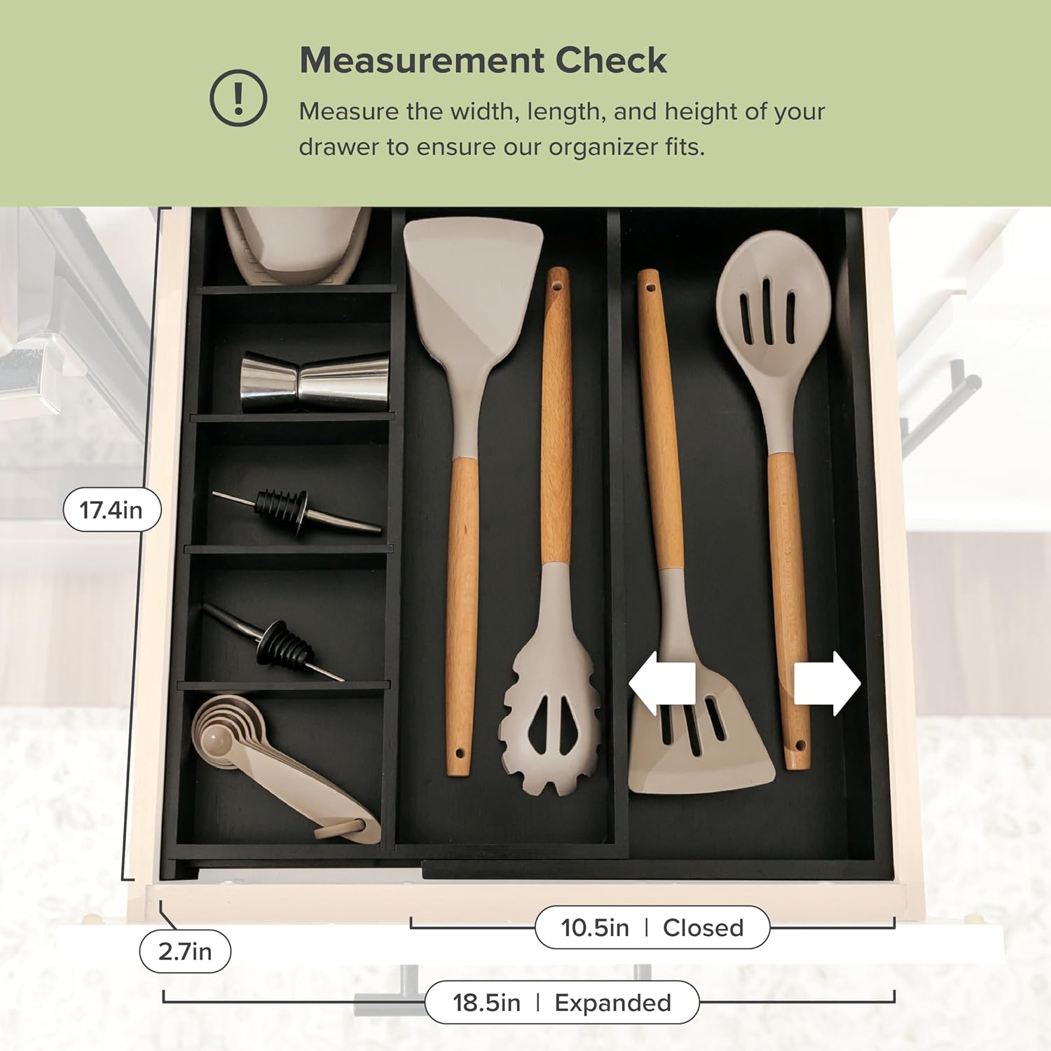 KitchenEdge Adjustable Kitchen Drawer Organizer for Utensils and Junk, Food-Safe Contract Grade