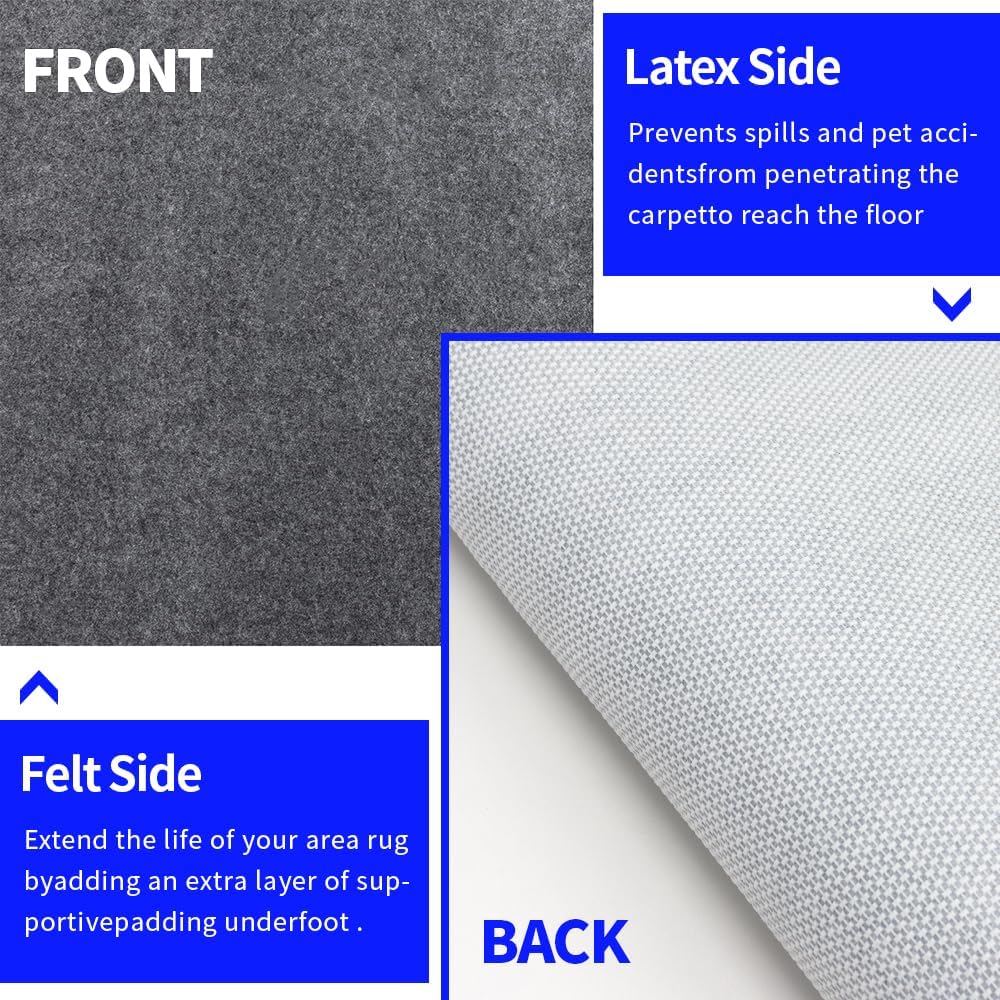 100% Waterproof Non-Slip 1/4” Extra Thick 4x6 ft Rug Pad for Large Area Rugs Durable Felt Floor