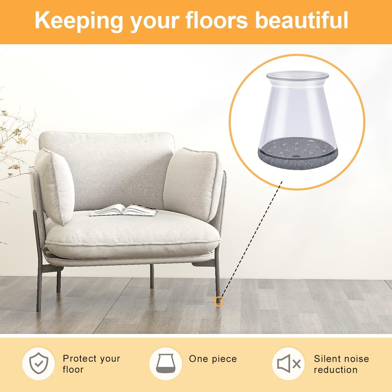 32 Pcs Chair Leg Protectors for Hardwood Floors, Silicone Felt Furniture Leg Cover Pad for