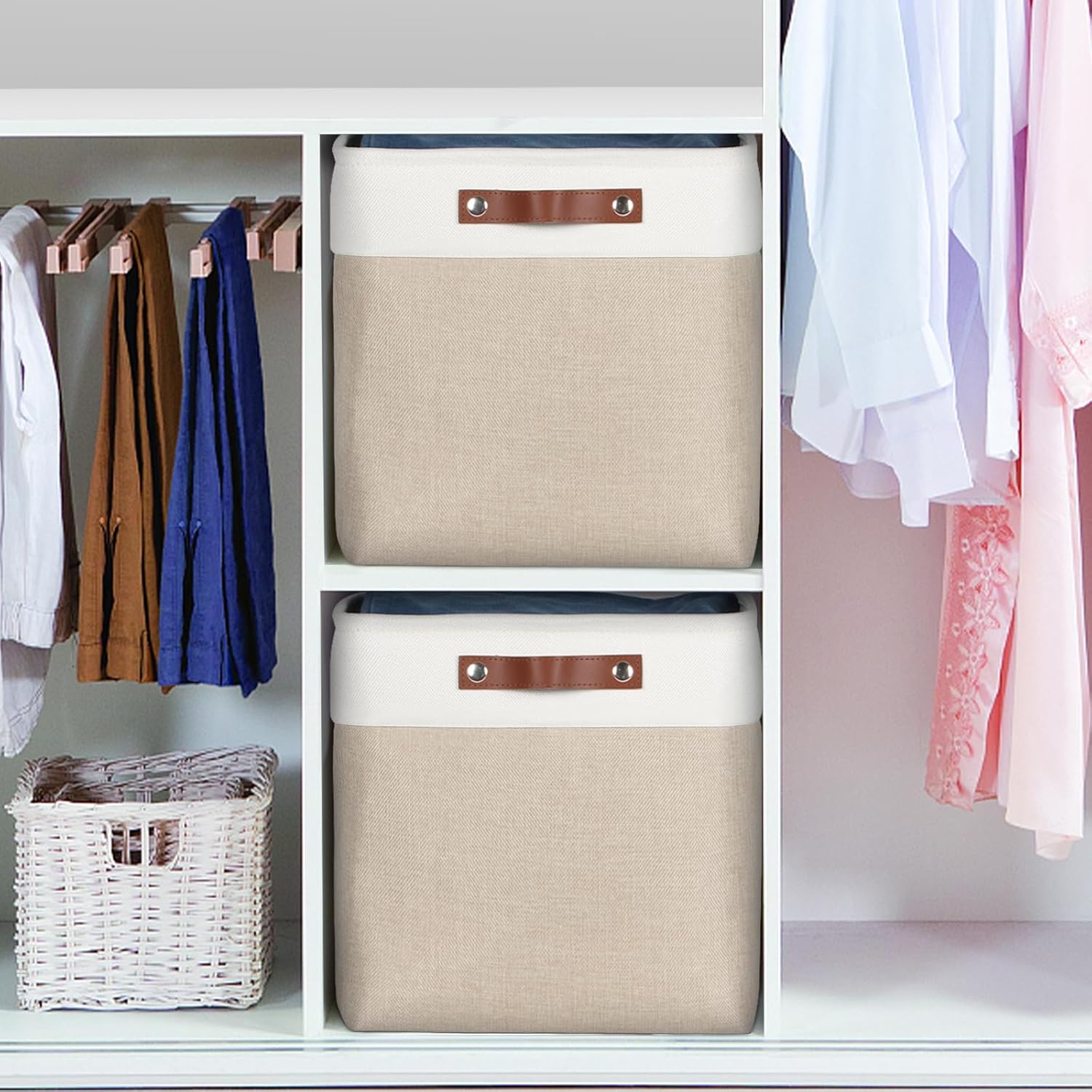 Univivi 4 PC 13 Inch Cube Storage Baskets with Hard Bottom for Shelves Foldable Storage Baskets for