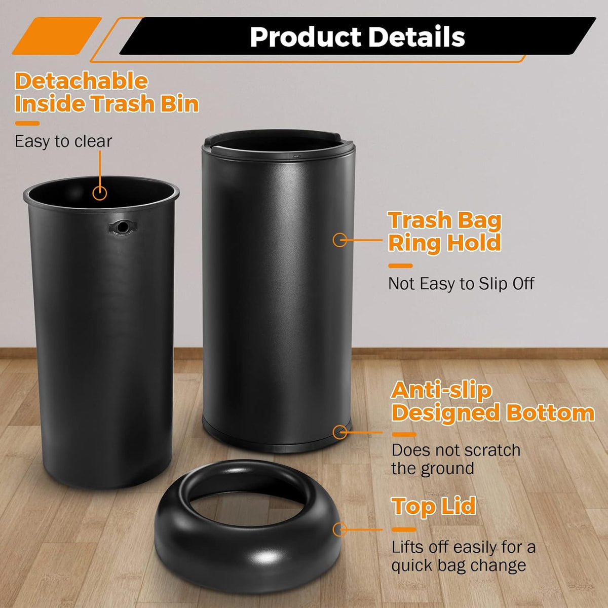 BEAMNOVA Commercial Trash Can 16.5 Gallon Open Top Outdoor Indoor Garbage Enclosure Inner with Lid