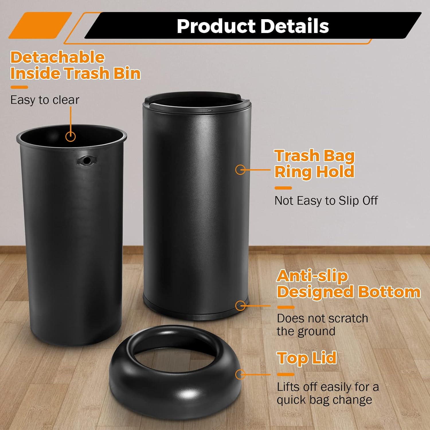 BEAMNOVA Commercial Trash Can 16.5 Gallon Open Top Outdoor Indoor Garbage Enclosure Inner with Lid