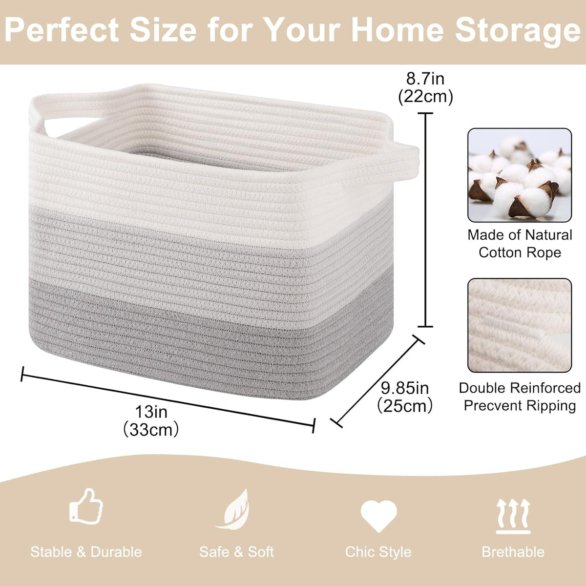 Storage Baskets for Organizing, Woven Baskets for Shelves, Rectangle Decorative Organizer for