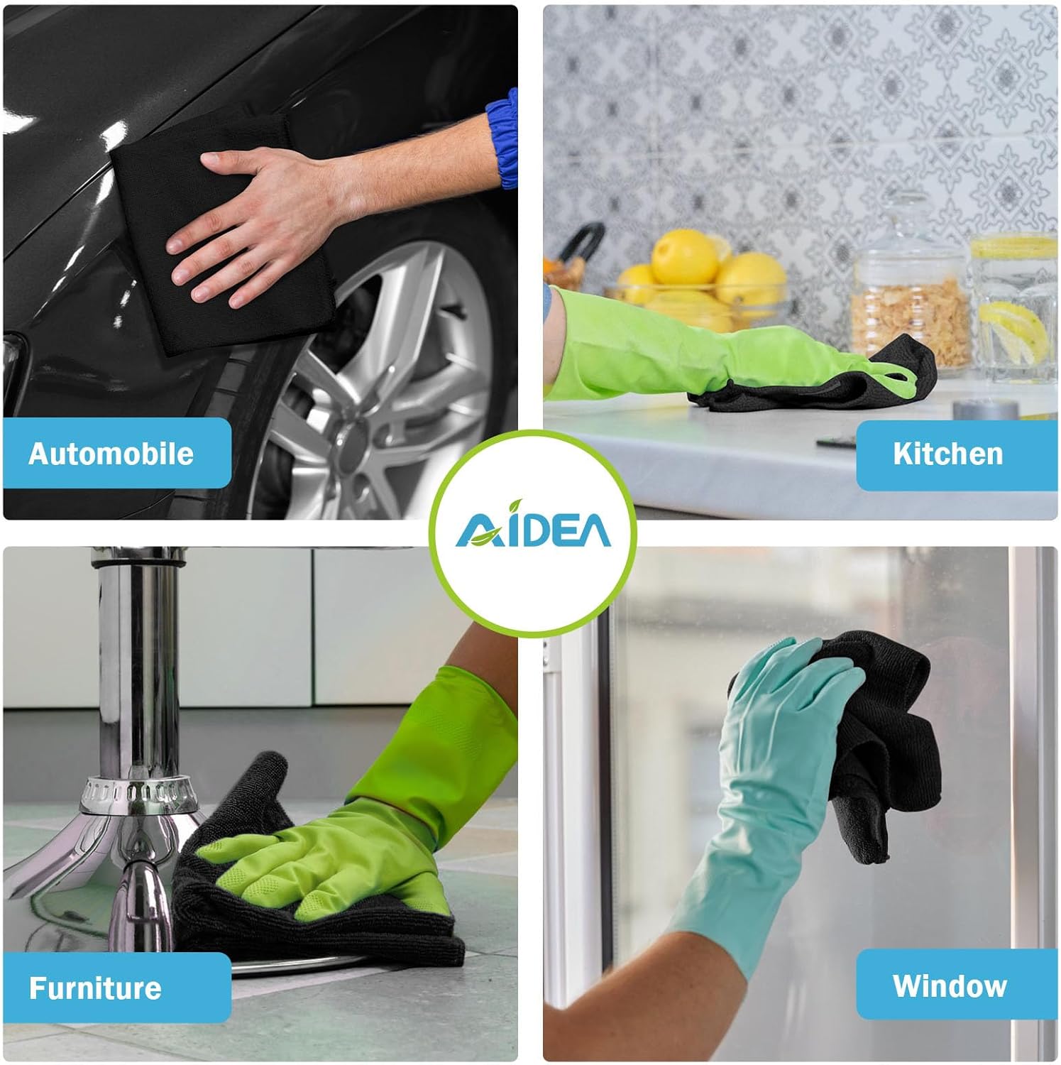 AIDEA Microfiber Cleaning Cloth Black 50PK, Microfiber Towels for Cars, Premium Car Cloths, Dusting