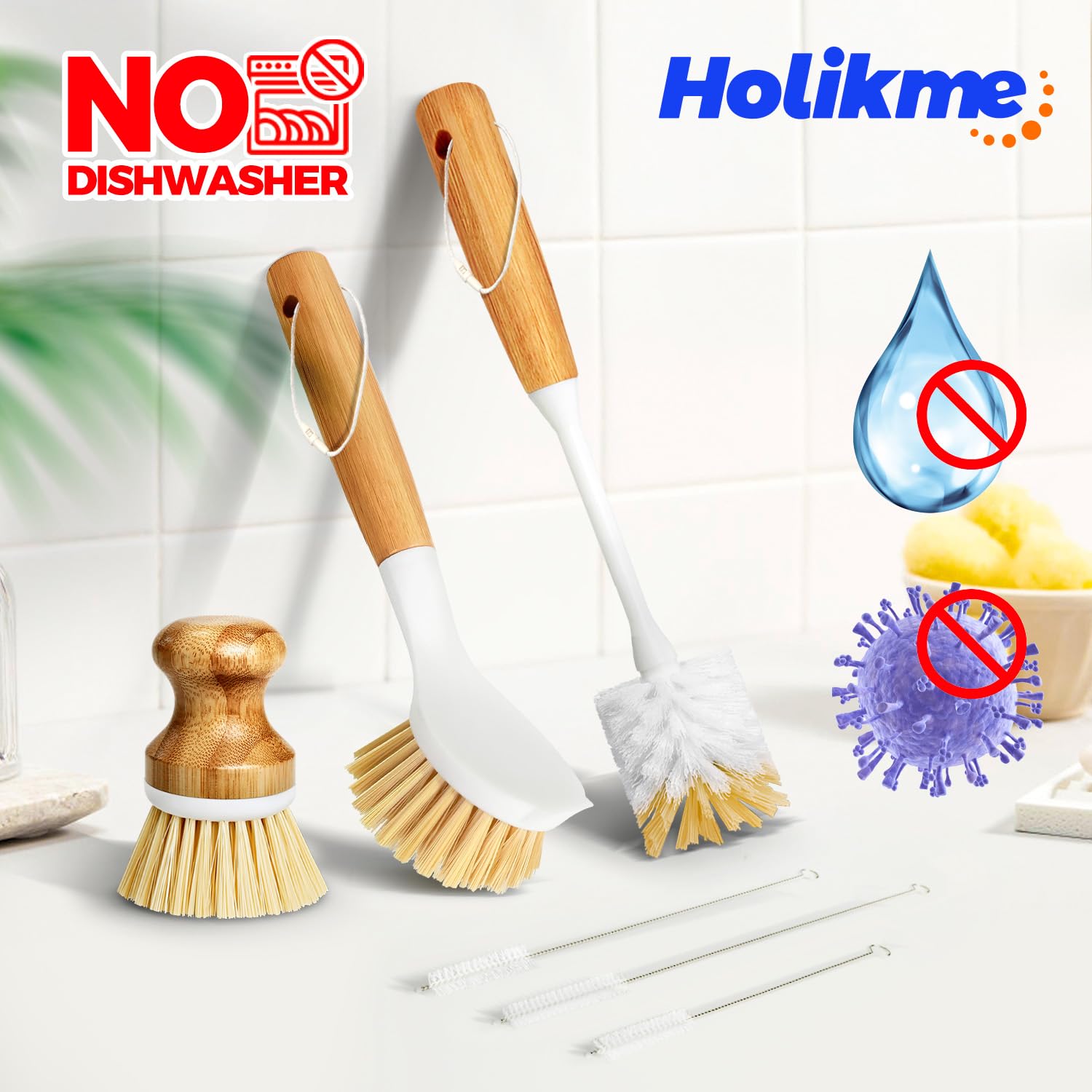 Holikme 6 Pack Dish Brush with Bottle Brush Scrub Brush Straw – view 5
