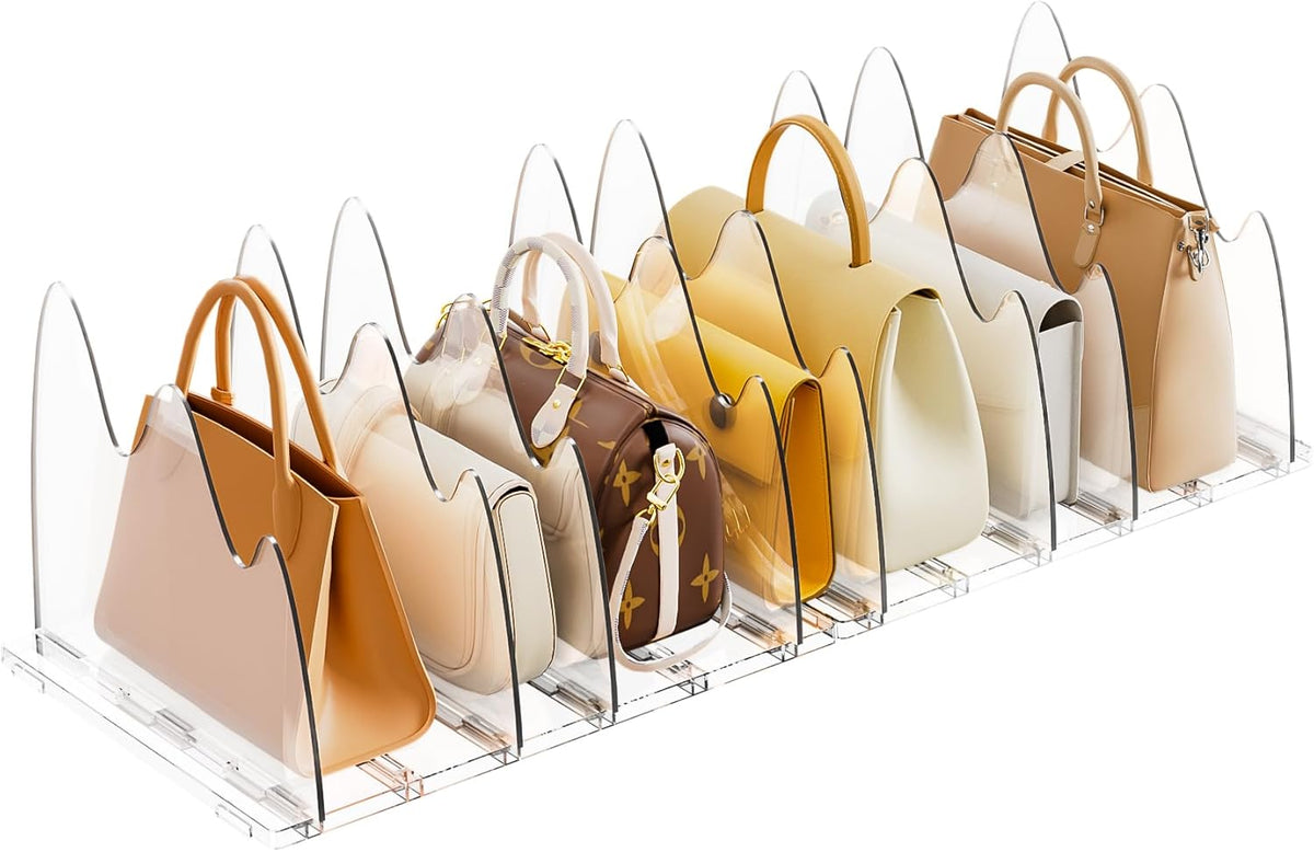 Bag & Purse Organizer for Closet, 2 Pack Adjustable Clear Handbag Storage Holder, Acrylic Shelf