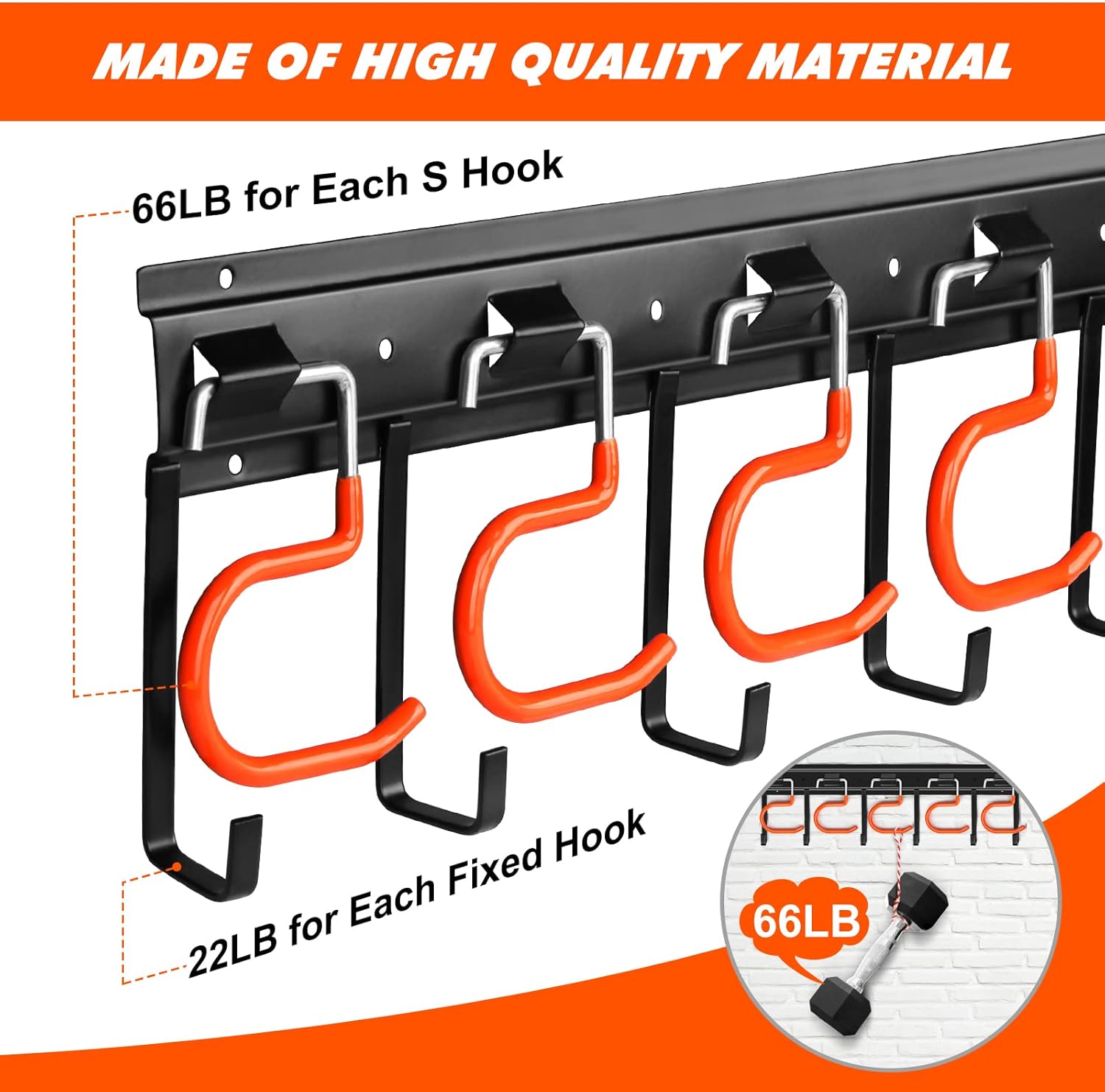 68'' All Metal Garden Tool Organizer Wall Mount Garage Tool Organizers and Storage Broom Holder