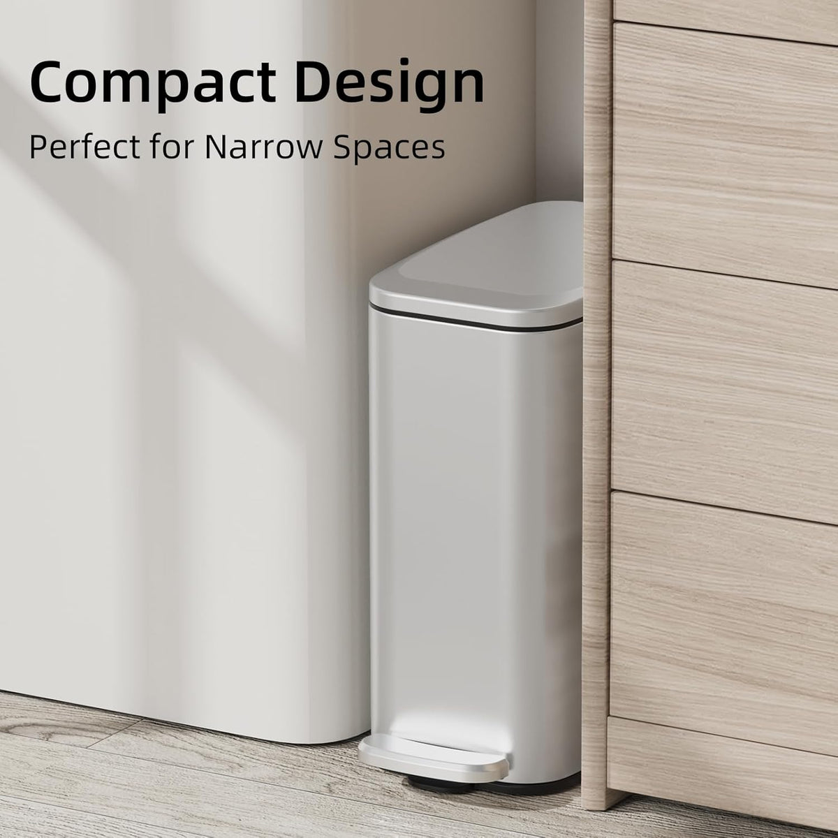 KUK Slim Bathroom Trash Can with Lid, 1.6 Gal / 6L Stainless Steel Small Garbage Bin with