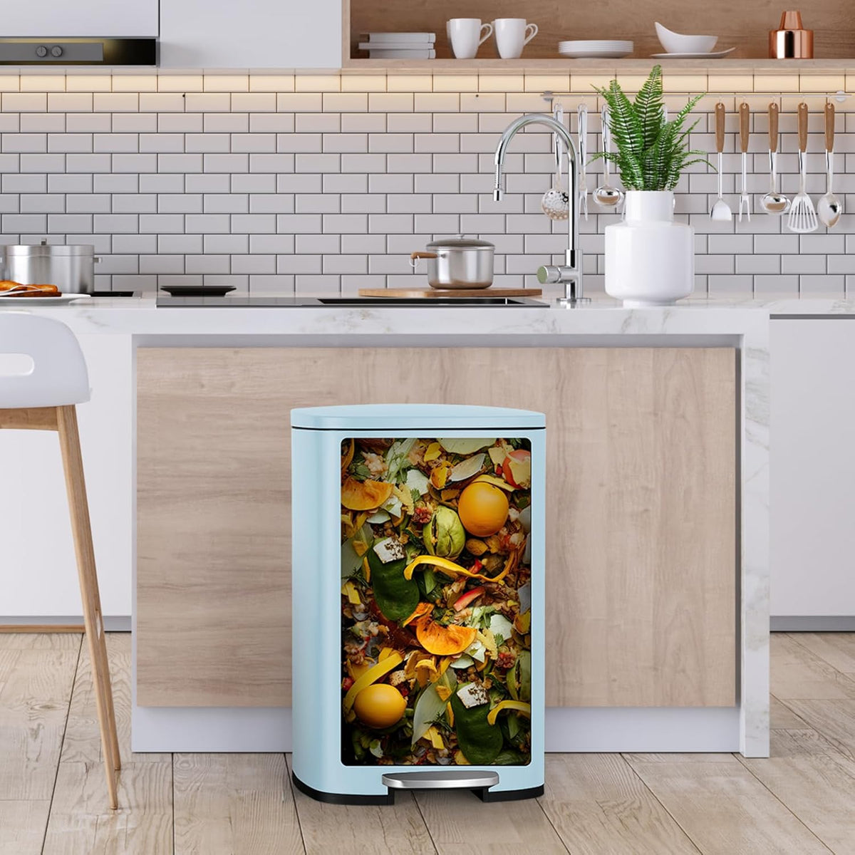 8 Gal Kitchen Trash Can, 30L Recycling or Garbage Bin, Brushed Stainless Steel Waste Basket