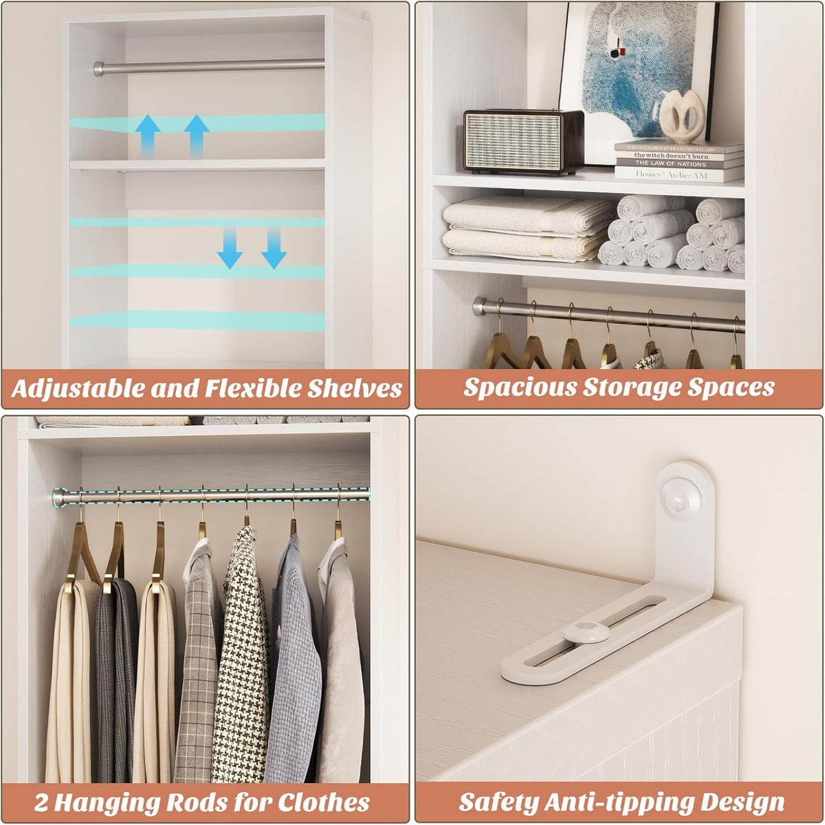 Unikito Freestanding Closet System, 25” Closet Organizer Wardrobe with Hanging Rods & Shelve