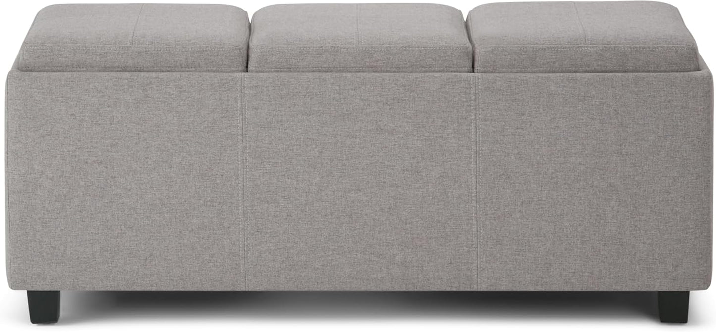 SIMPLIHOME Avalon 42 inch Wide Contemporary Rectangle Storage Ottoman in Cloud Grey Linen Look