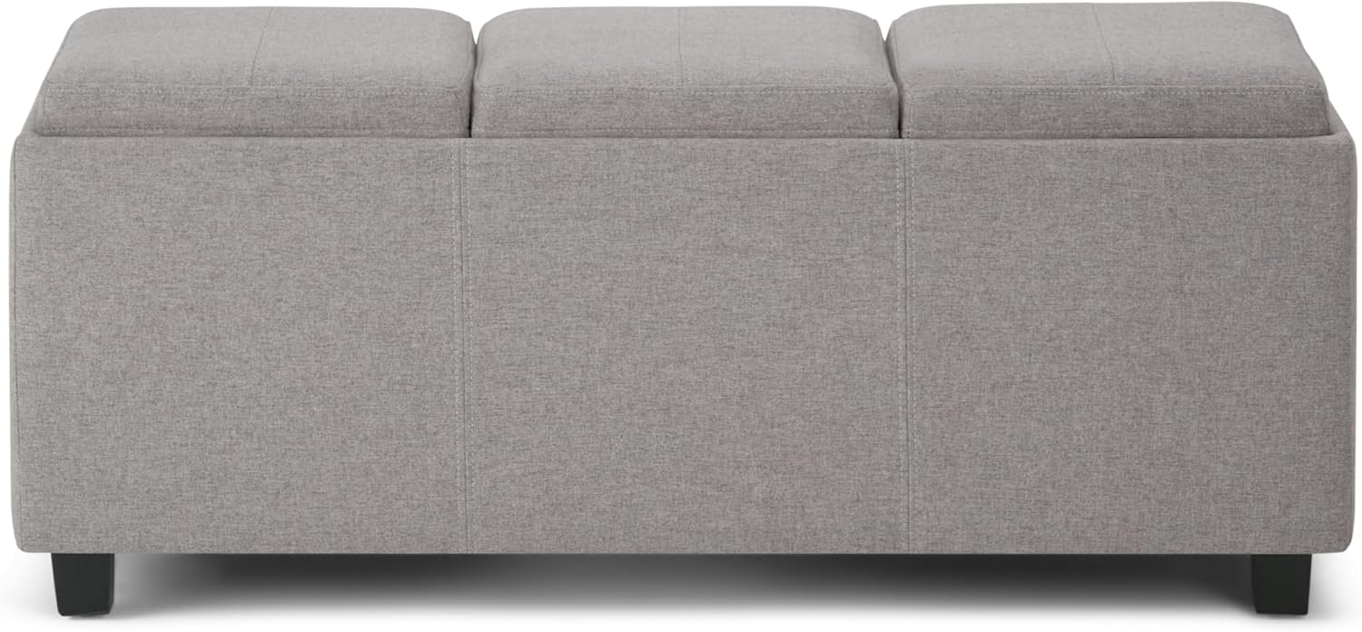 SIMPLIHOME Avalon 42 inch Wide Contemporary Rectangle Storage Ottoman in Cloud Grey Linen Look