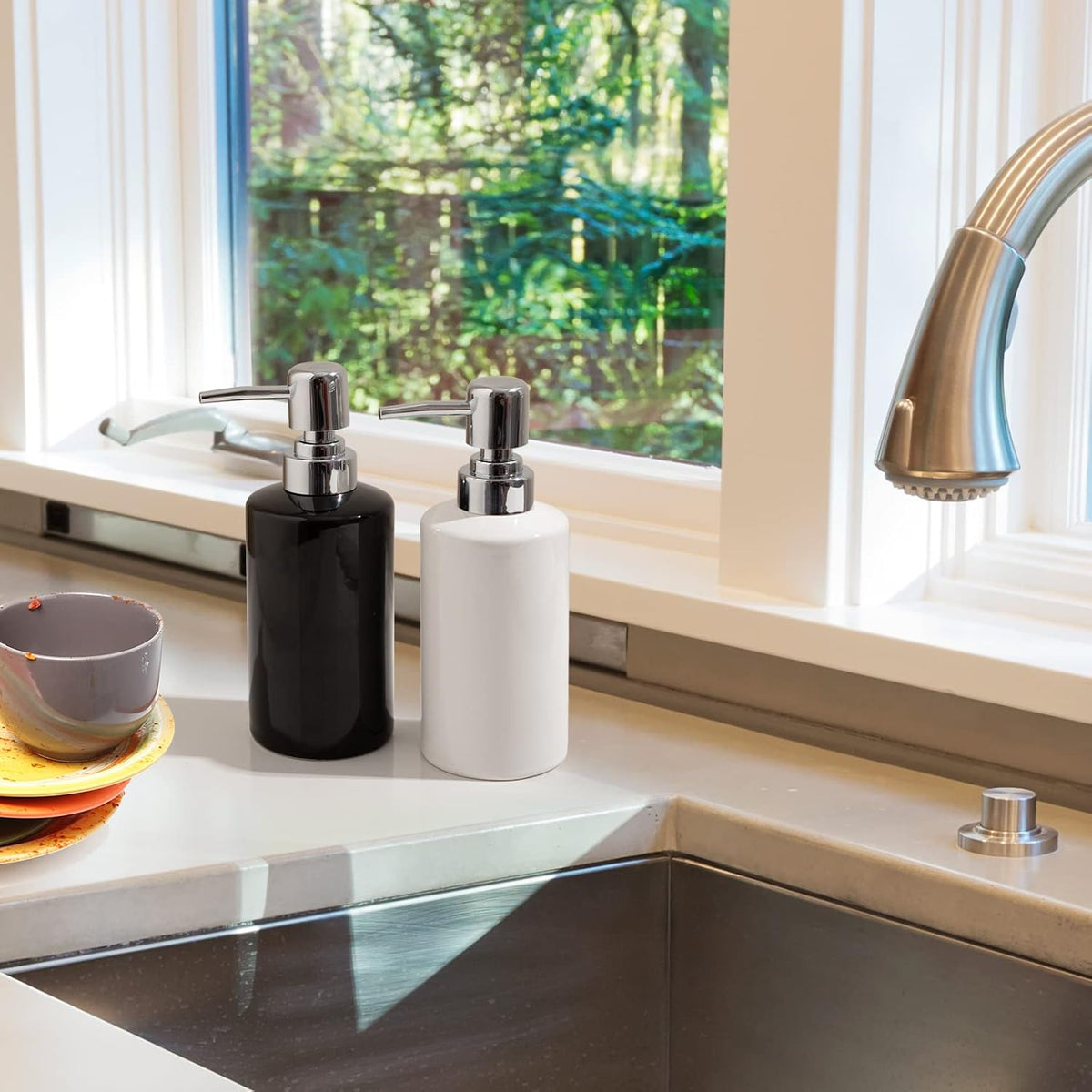 FE Soap Dispenser, 300ml/10oz Ceramic Liquid Soap Pump Dispenser, Refillable Dish Soap Dispenser