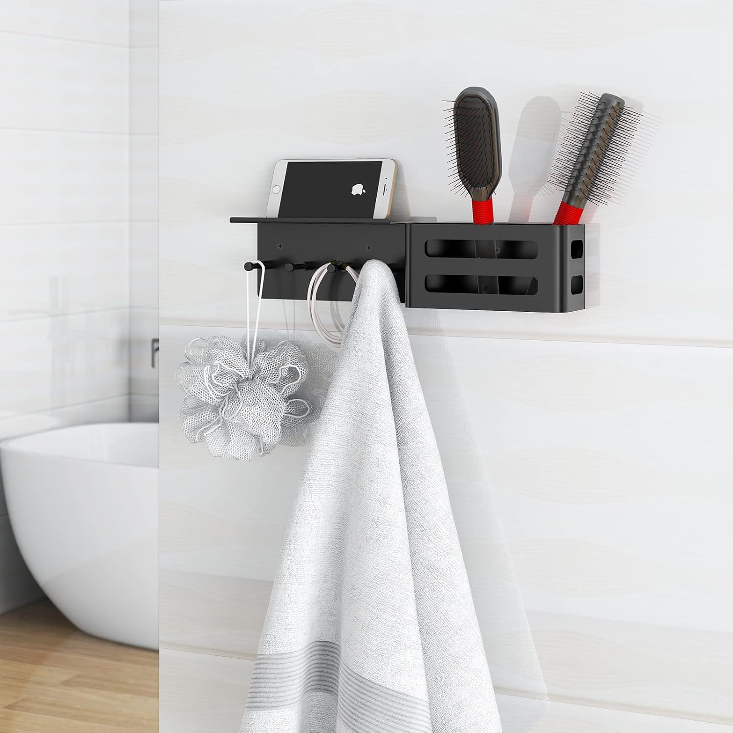 MKO Key Holder for Wall, Mail Organizer Key Rack with Tray, Key Holder Adhesive Wall Mount, 4